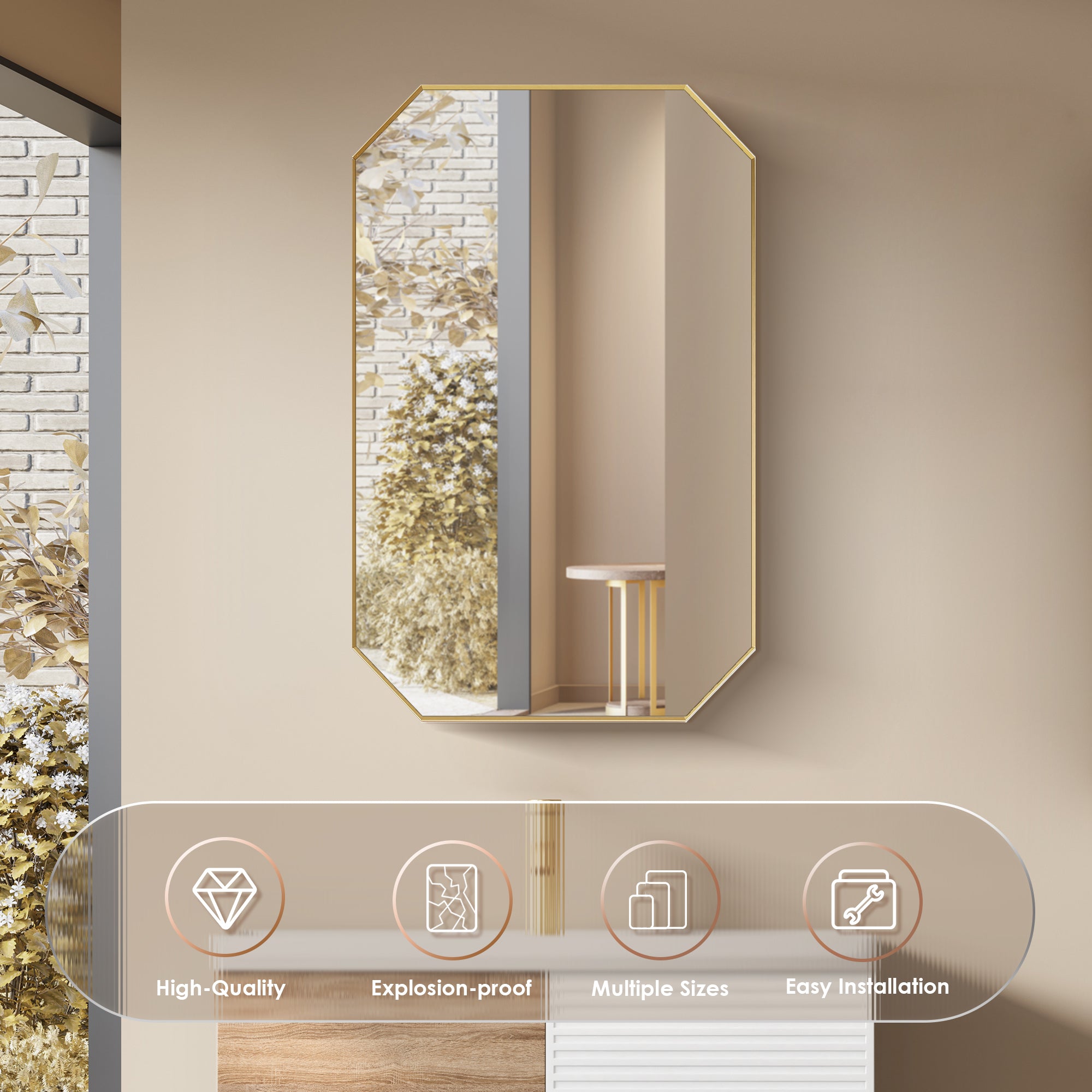 Allure Octagon Aluminum Framed in Modern Bathroom Wall Mirror
