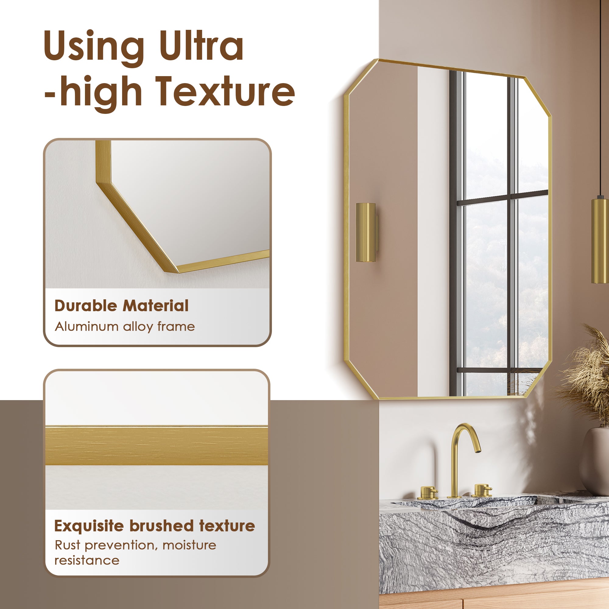 Allure Octagon Aluminum Framed in Modern Bathroom Wall Mirror