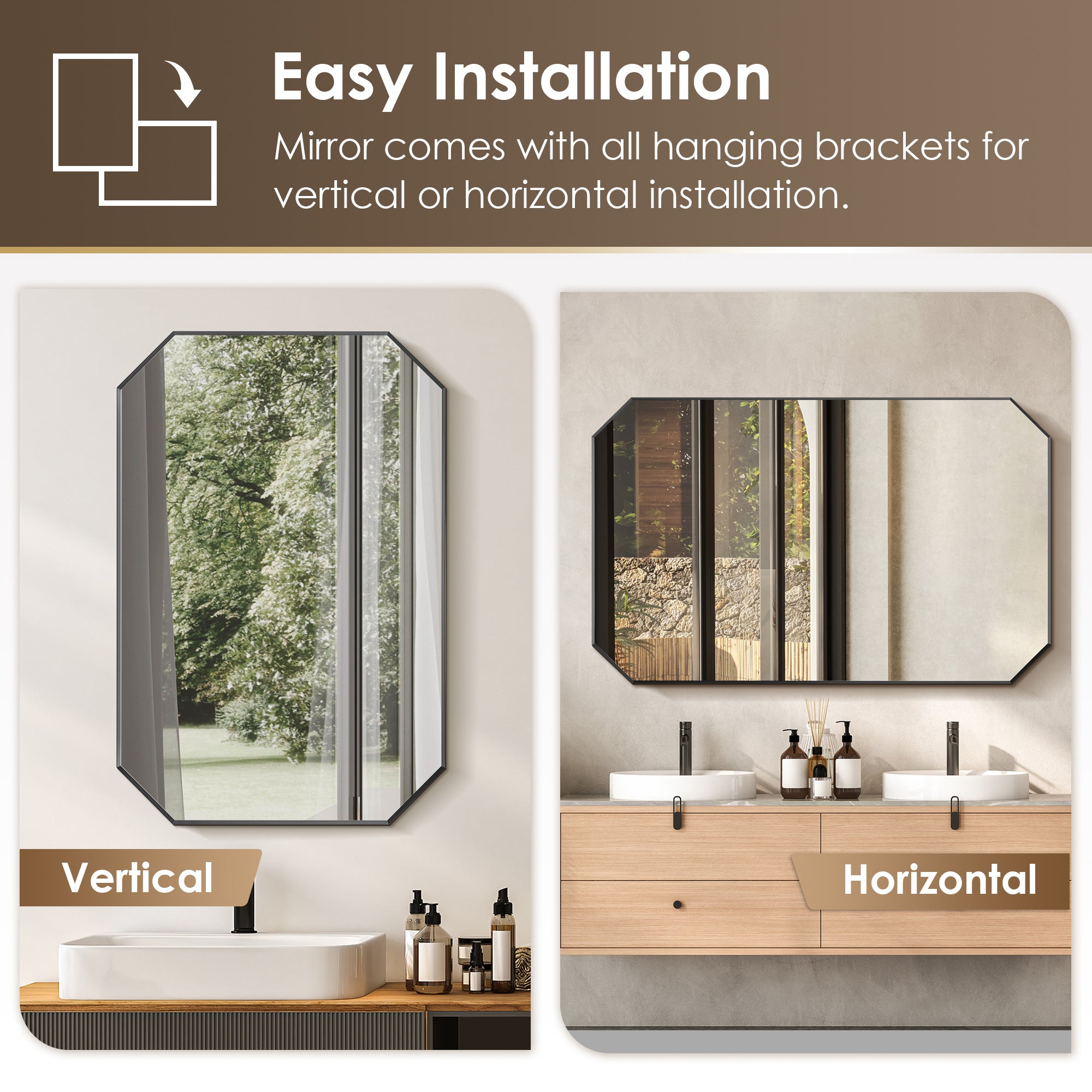 Allure Octagon Aluminum Framed in Modern Bathroom Wall Mirror