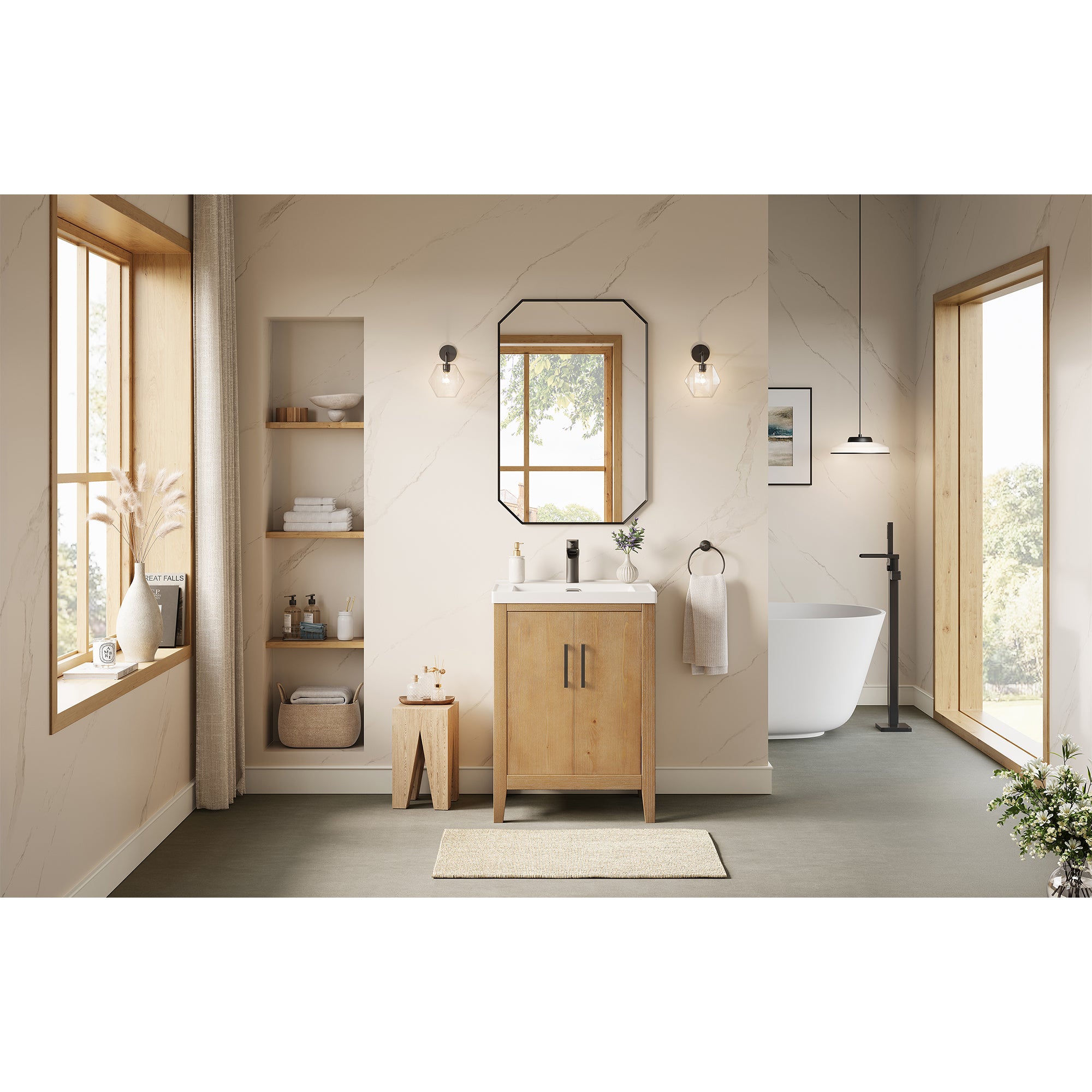 Allure Octagon Aluminum Framed in Modern Bathroom Wall Mirror