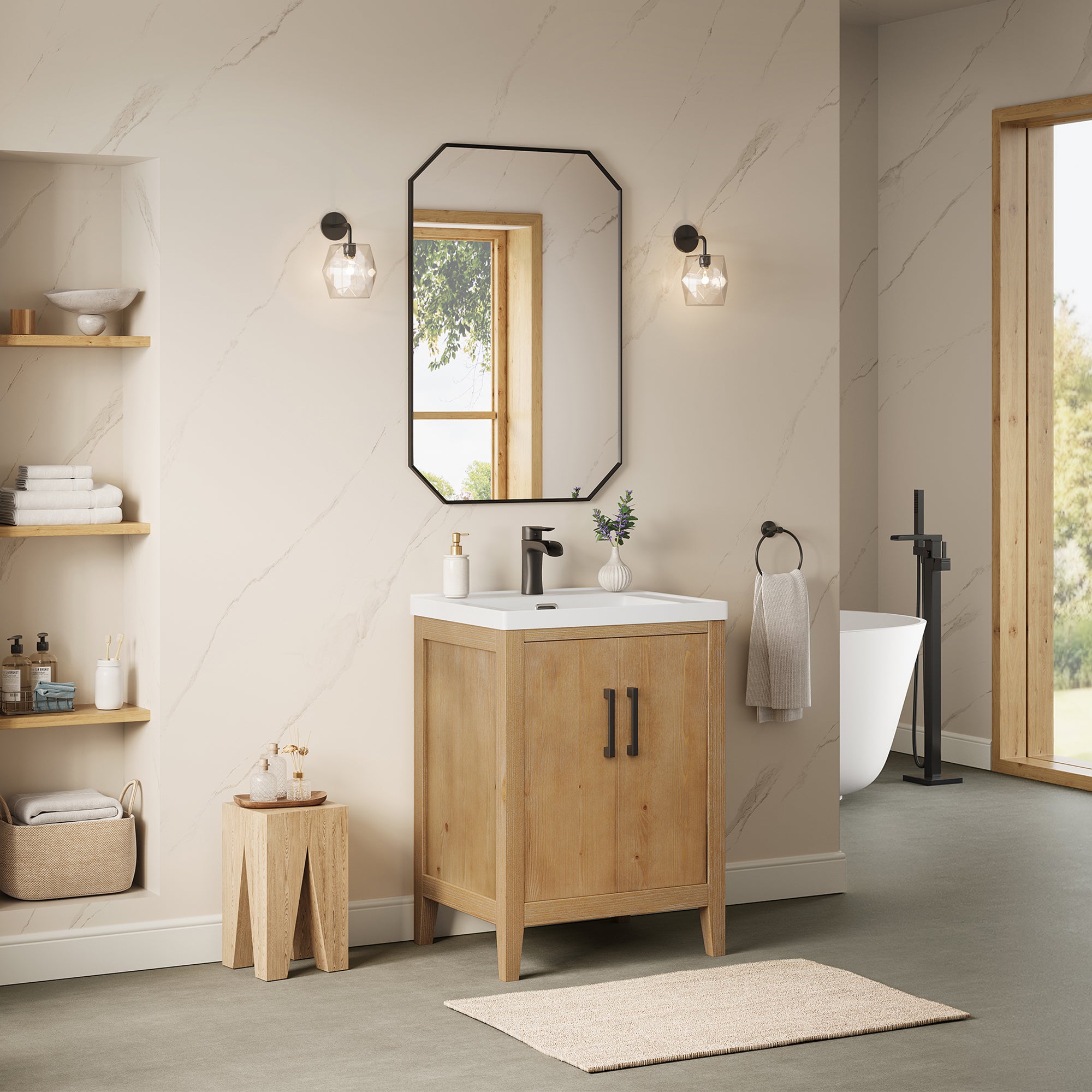 Allure Octagon Aluminum Framed in Modern Bathroom Wall Mirror
