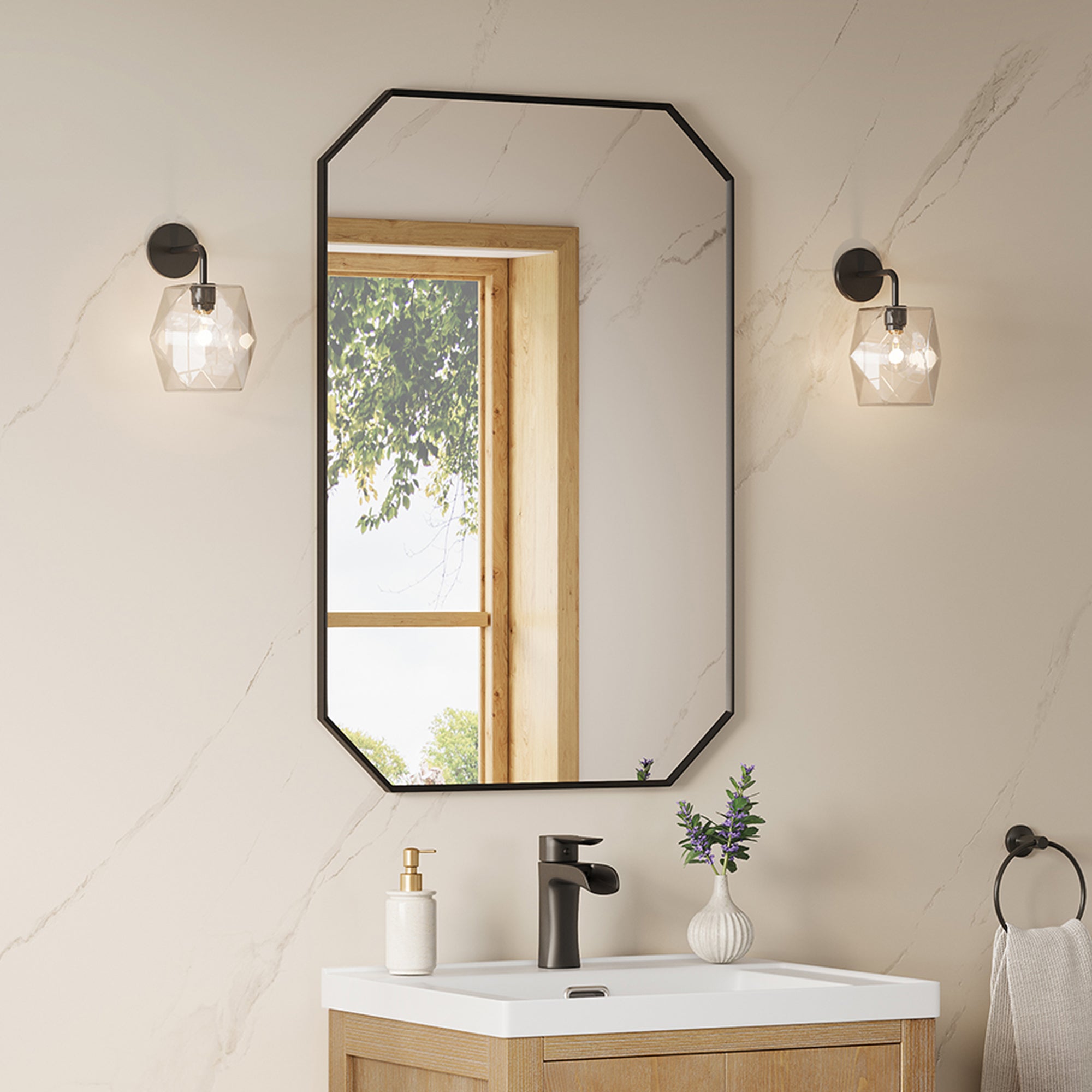 Allure Octagon Aluminum Framed in Modern Bathroom Wall Mirror