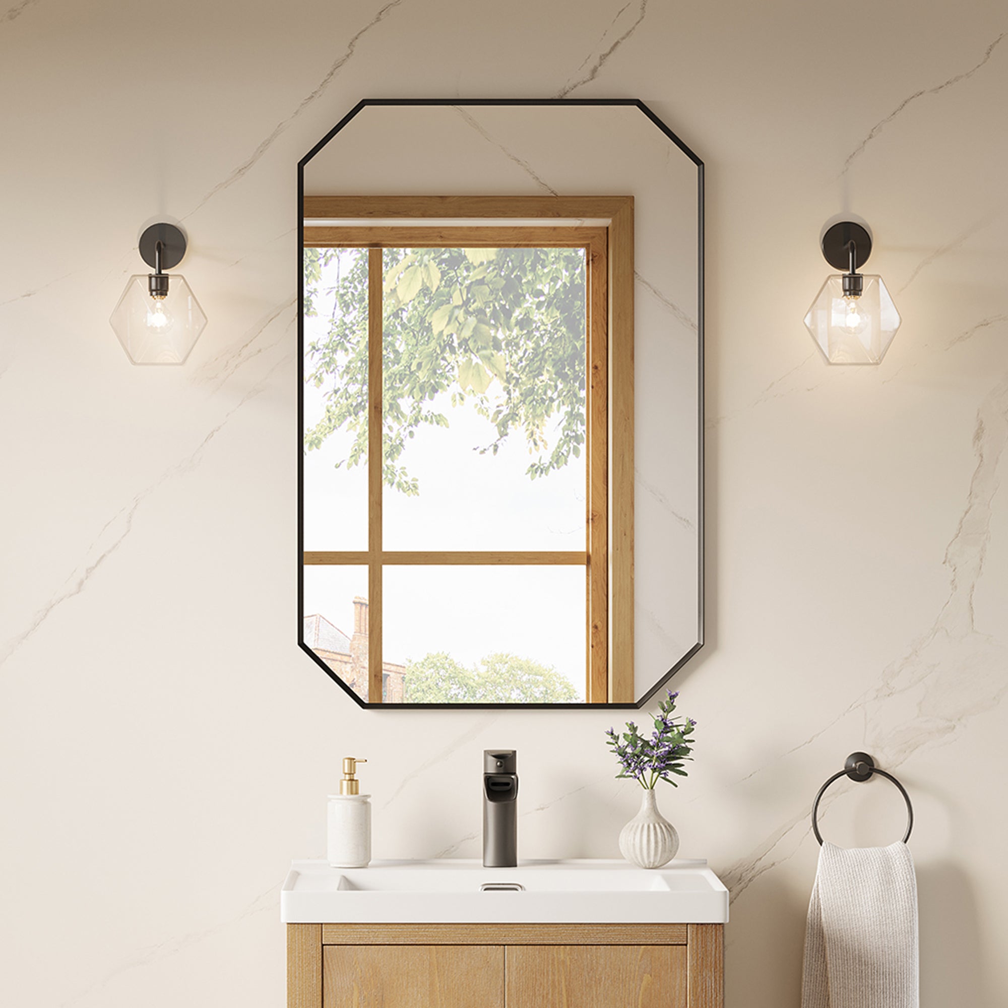 Allure Octagon Aluminum Framed in Modern Bathroom Wall Mirror