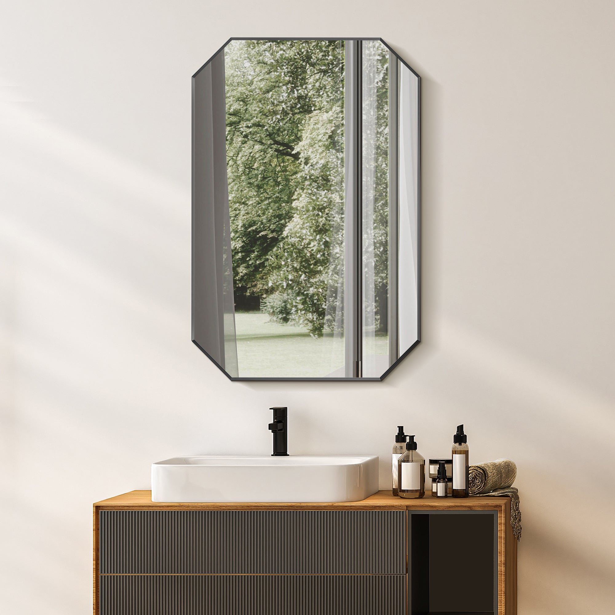 Allure Octagon Aluminum Framed in Modern Bathroom Wall Mirror