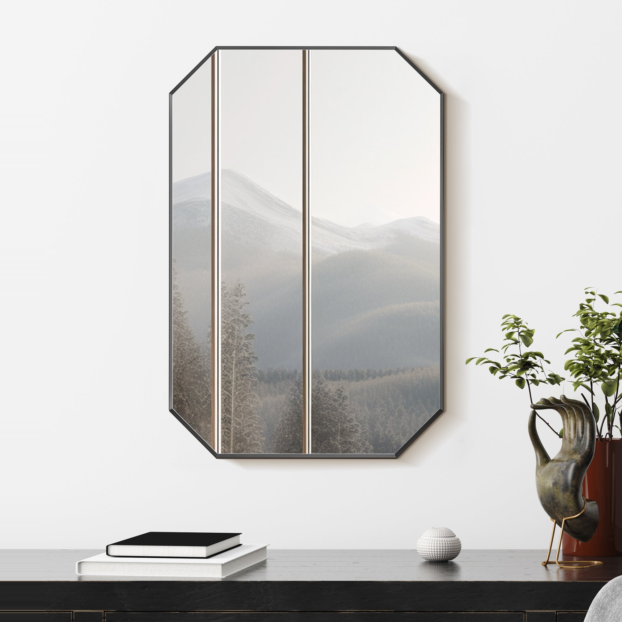 Allure Octagon Aluminum Framed in Modern Bathroom Wall Mirror