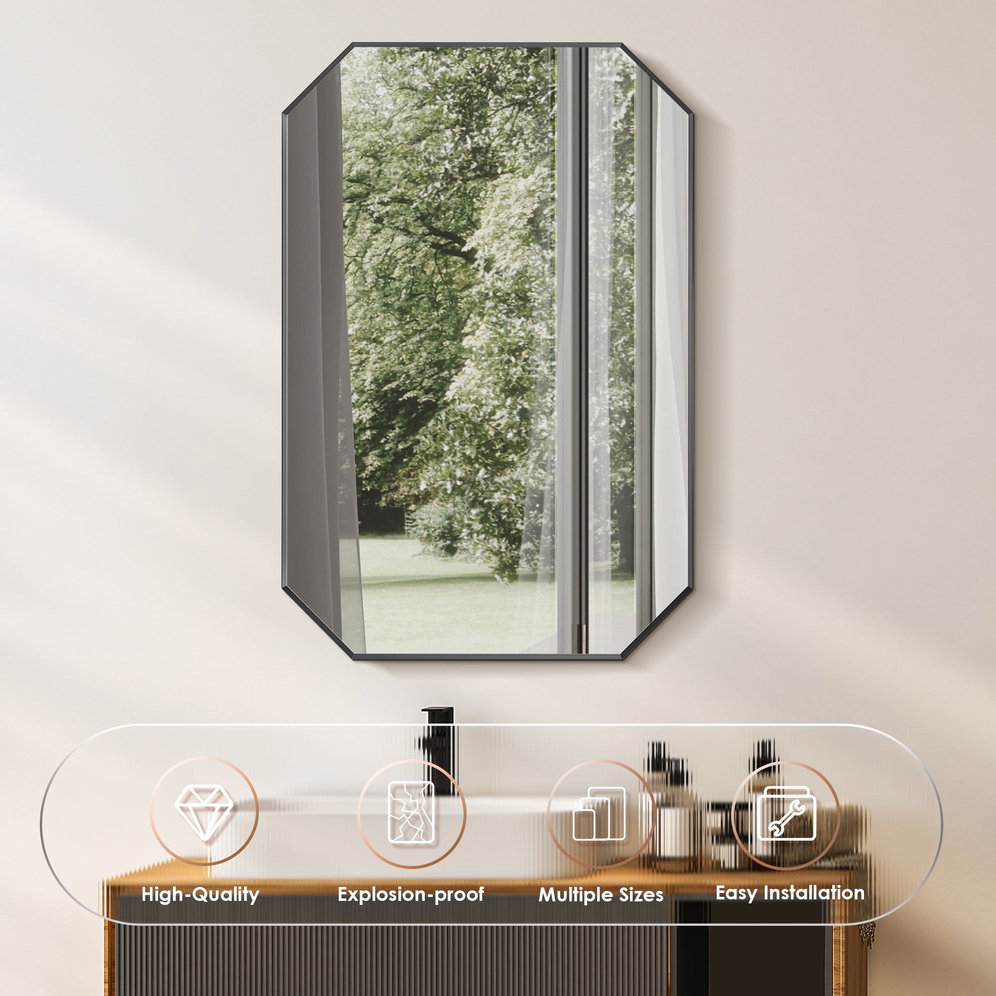Allure Octagon Aluminum Framed in Modern Bathroom Wall Mirror