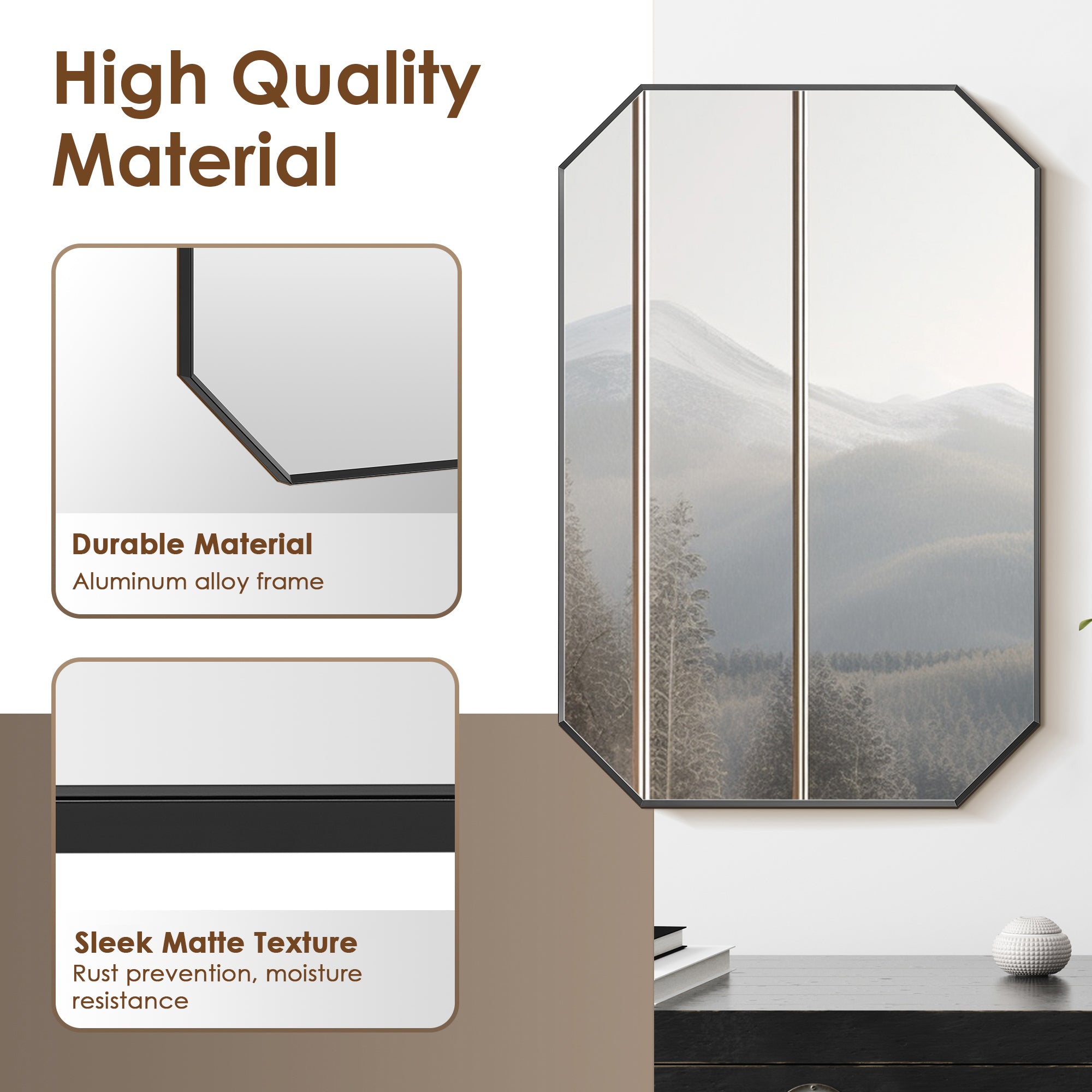 Allure Octagon Aluminum Framed in Modern Bathroom Wall Mirror