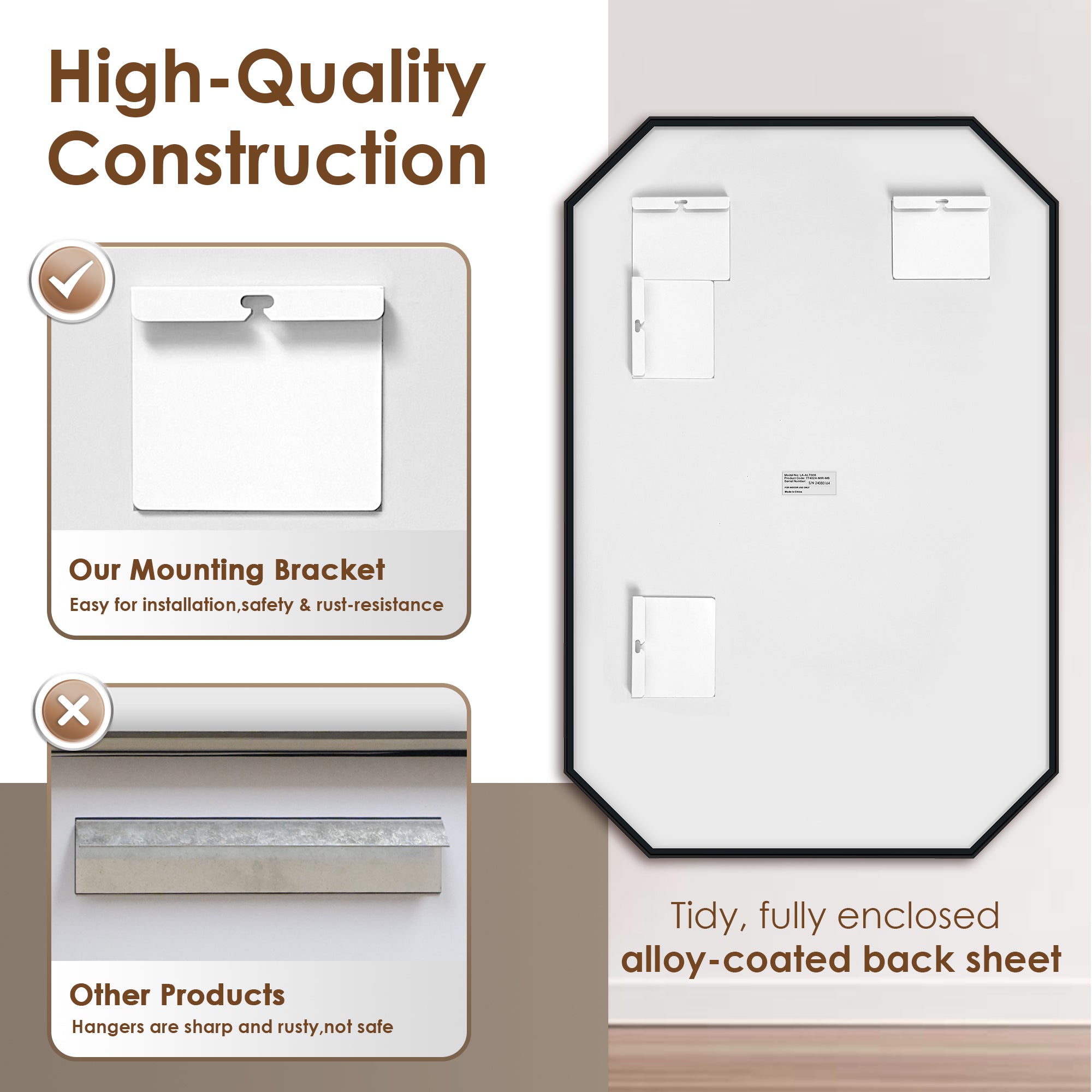 Allure Octagon Aluminum Framed in Modern Bathroom Wall Mirror