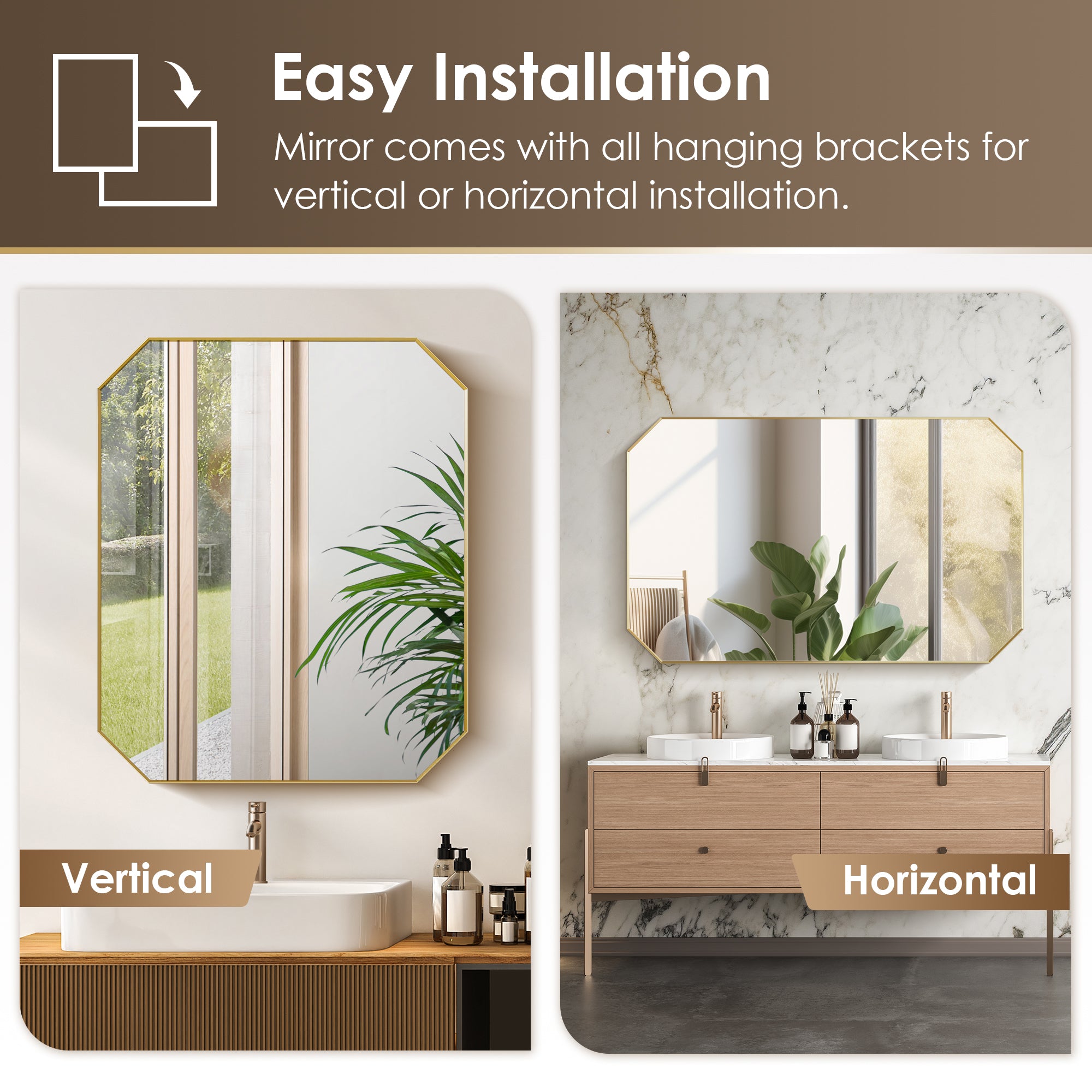 Allure Octagon Aluminum Framed in Modern Bathroom Wall Mirror