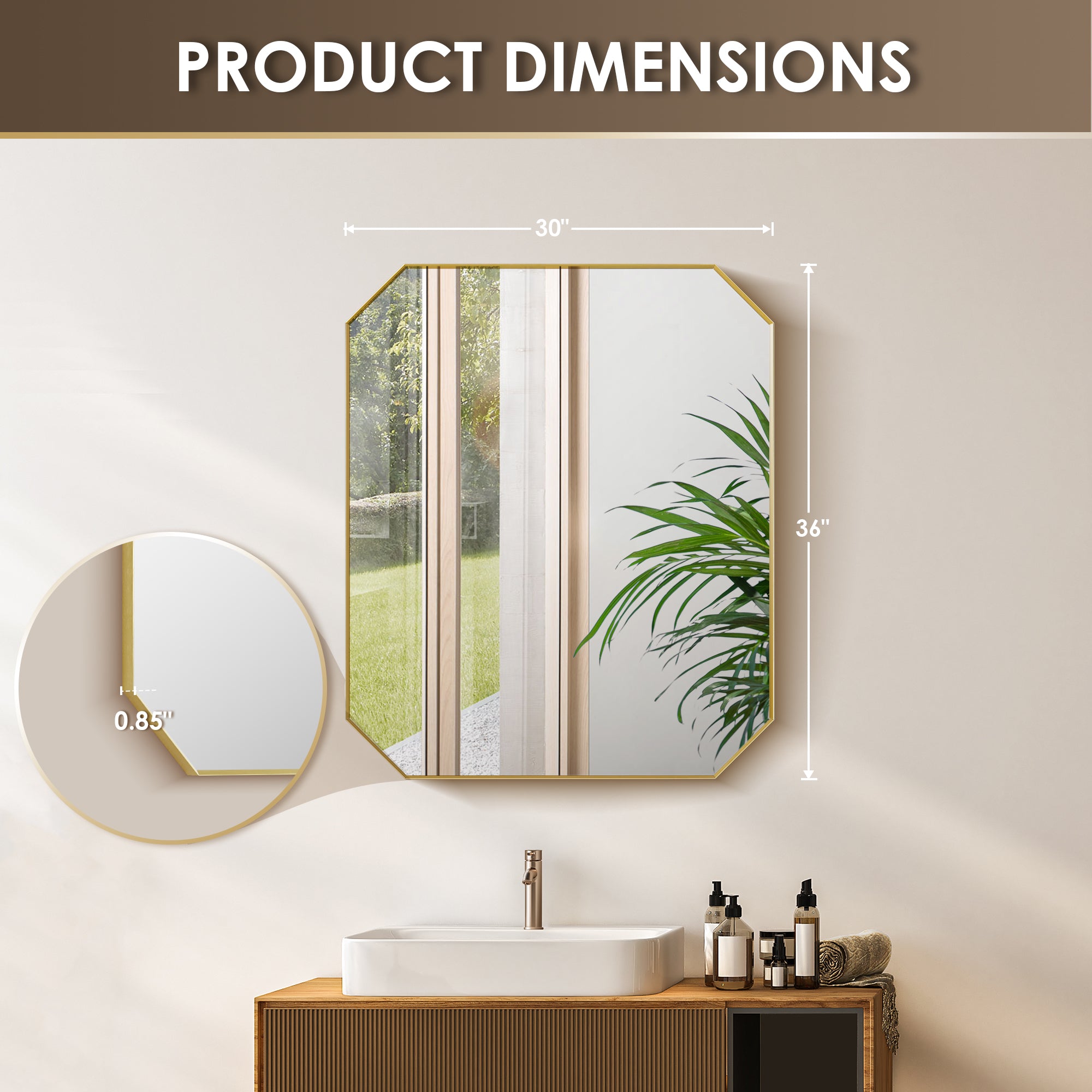 Allure Octagon Aluminum Framed in Modern Bathroom Wall Mirror