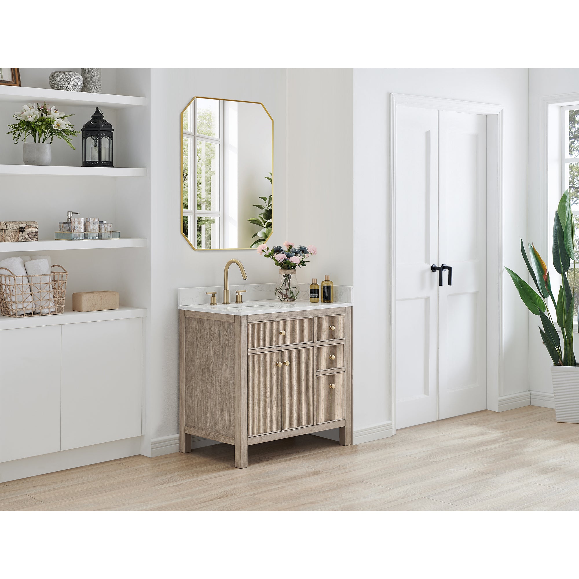 Allure Octagon Aluminum Framed in Modern Bathroom Wall Mirror