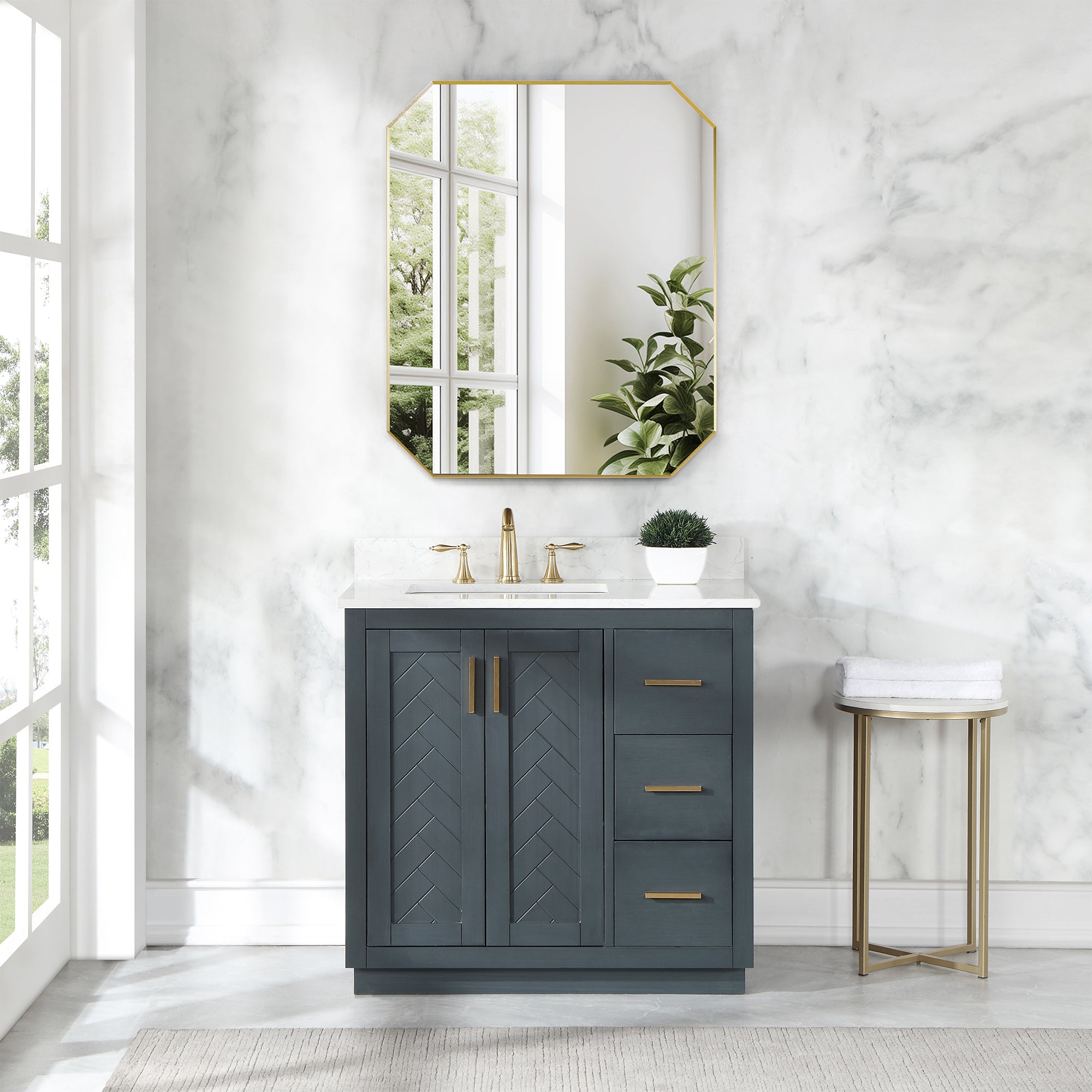 Allure Octagon Aluminum Framed in Modern Bathroom Wall Mirror