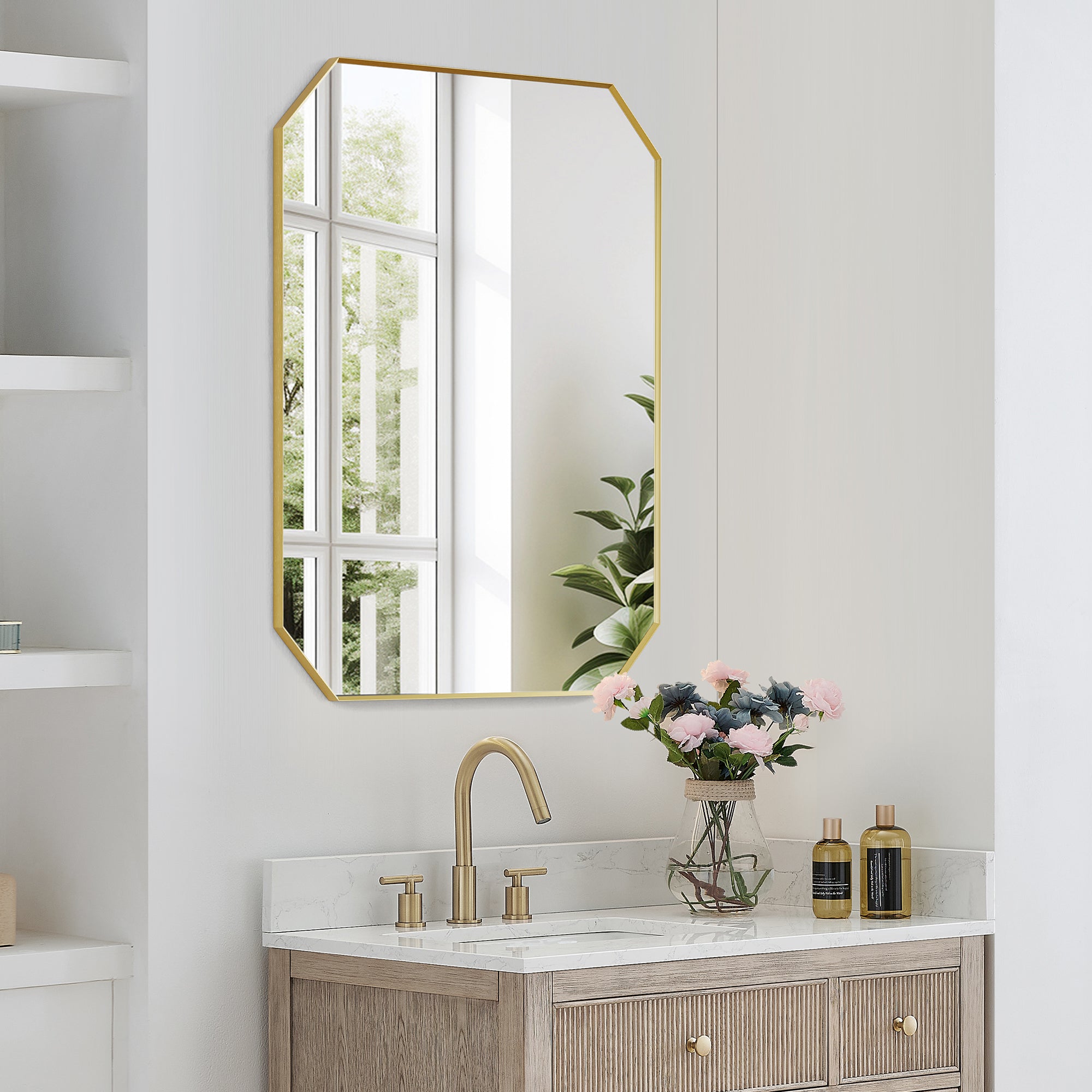Allure Octagon Aluminum Framed in Modern Bathroom Wall Mirror