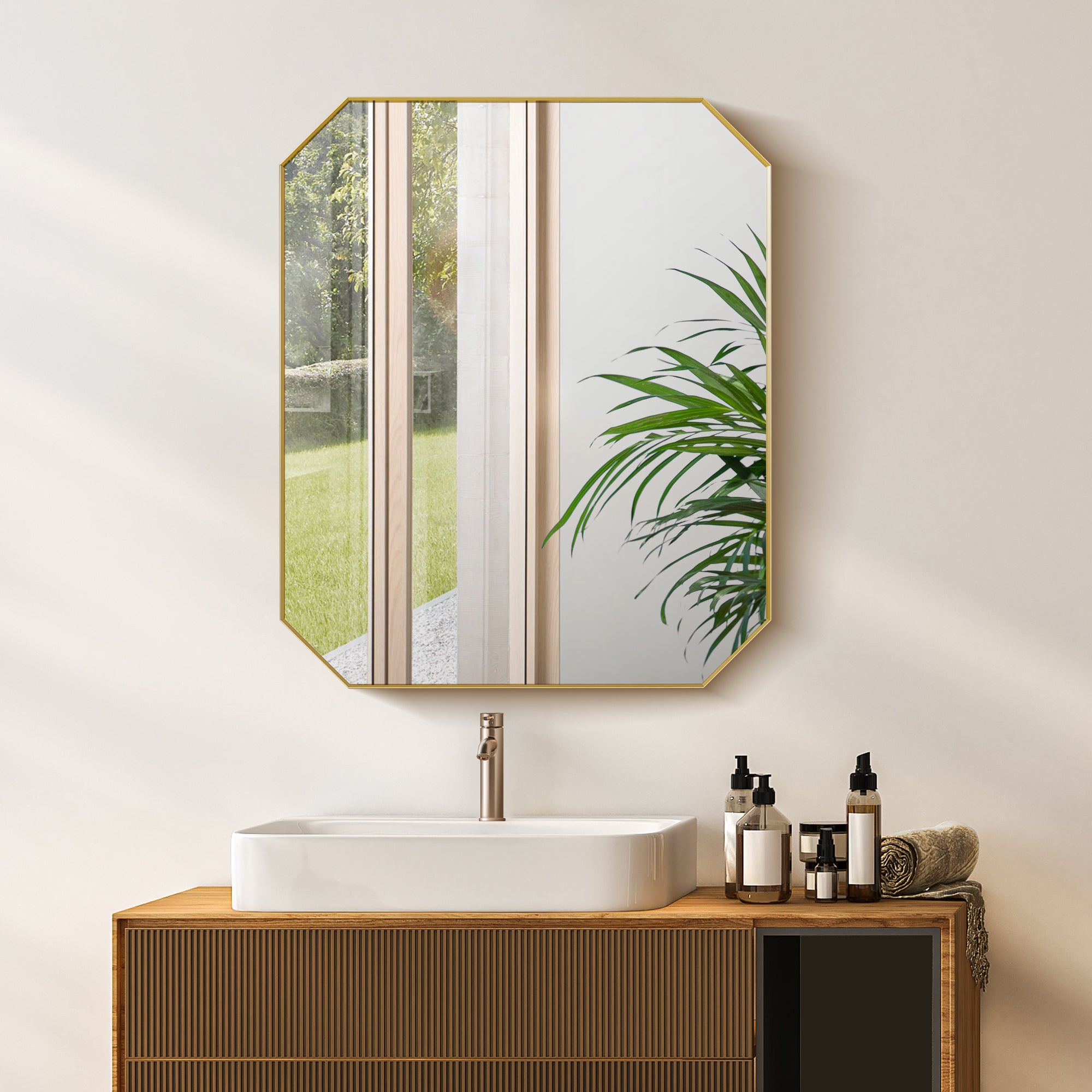 Allure Octagon Aluminum Framed in Modern Bathroom Wall Mirror