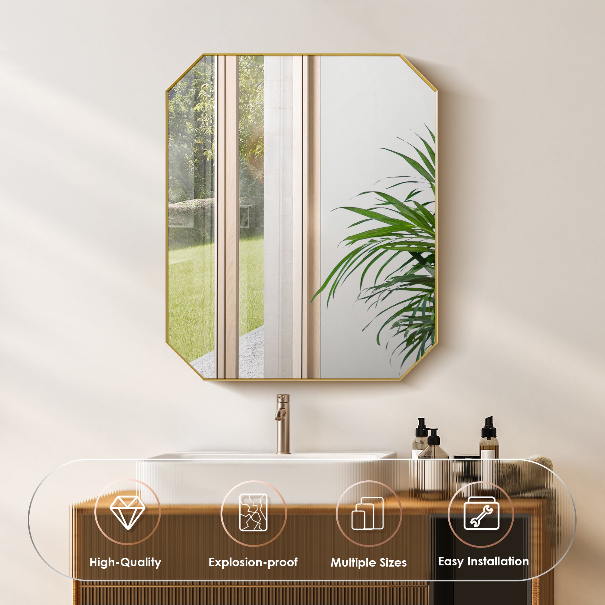Allure Octagon Aluminum Framed in Modern Bathroom Wall Mirror
