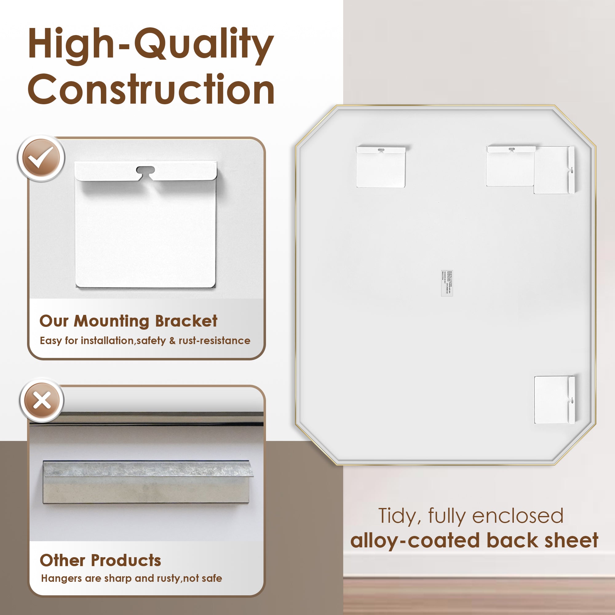 Allure Octagon Aluminum Framed in Modern Bathroom Wall Mirror