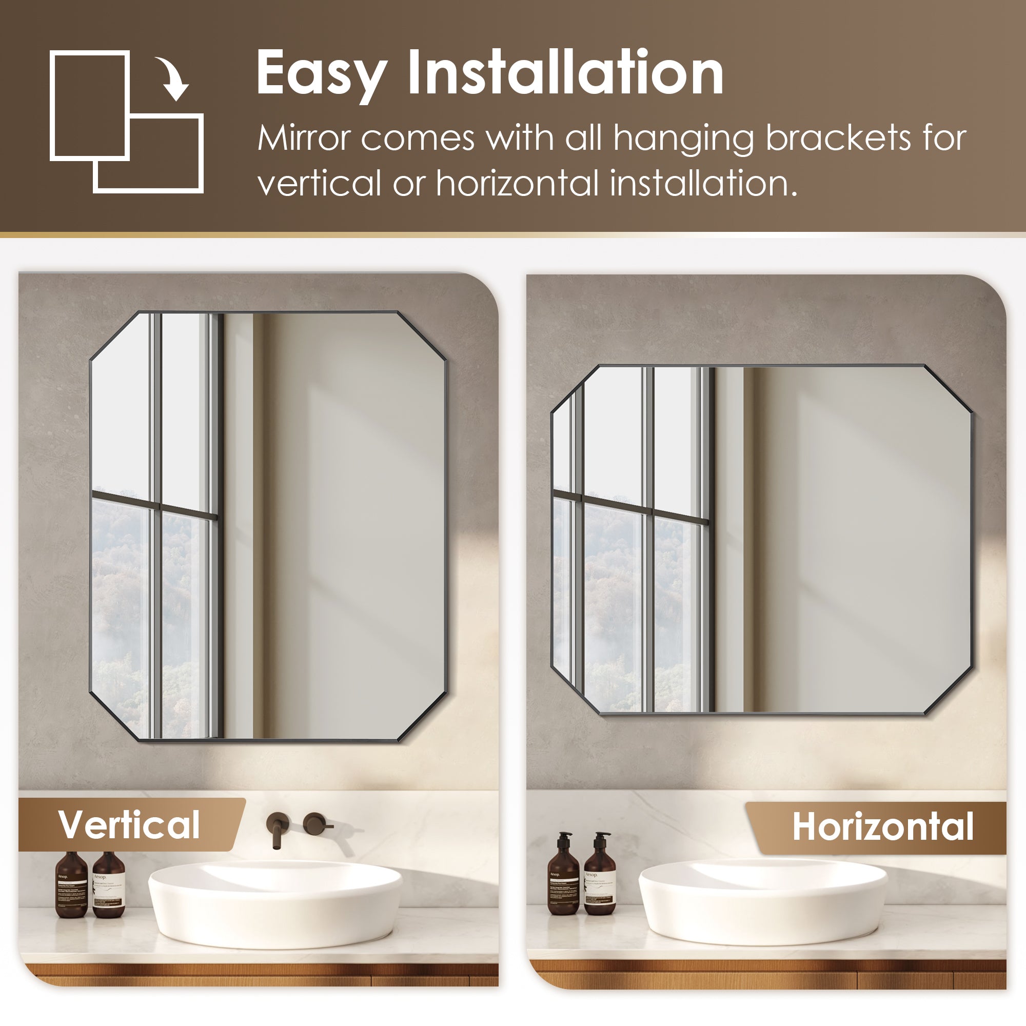 Allure Octagon Aluminum Framed in Modern Bathroom Wall Mirror