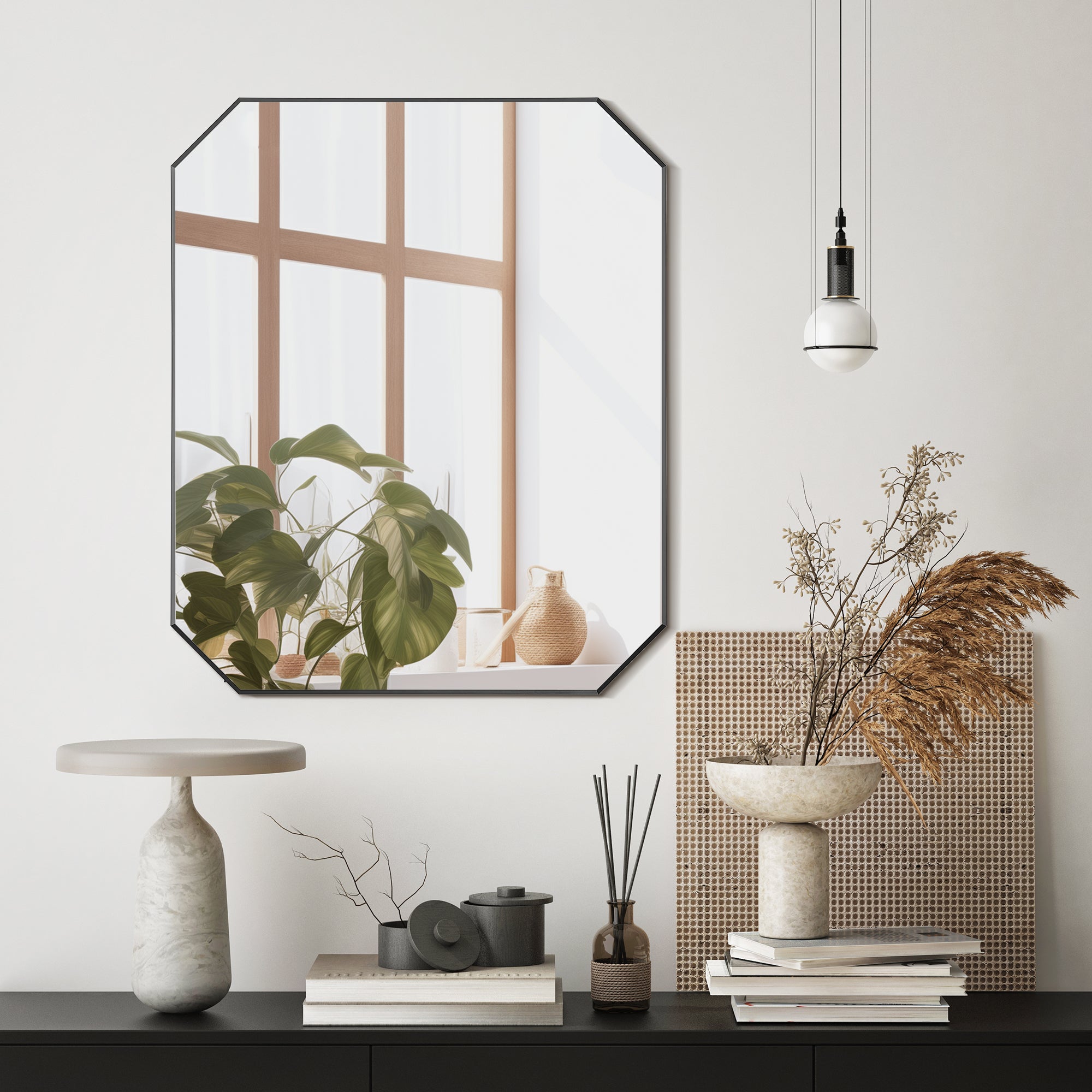 Allure Octagon Aluminum Framed in Modern Bathroom Wall Mirror