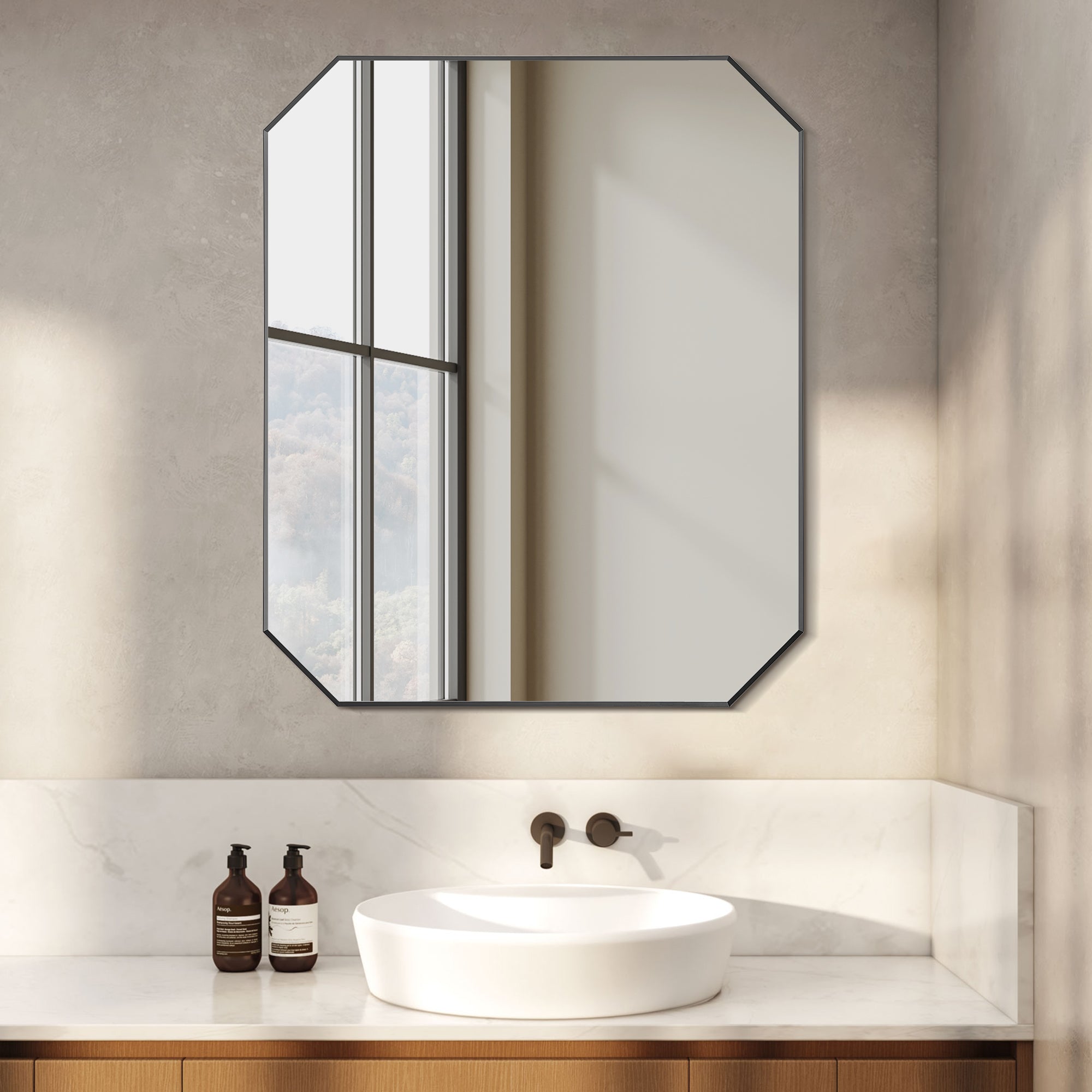 Allure Octagon Aluminum Framed in Modern Bathroom Wall Mirror