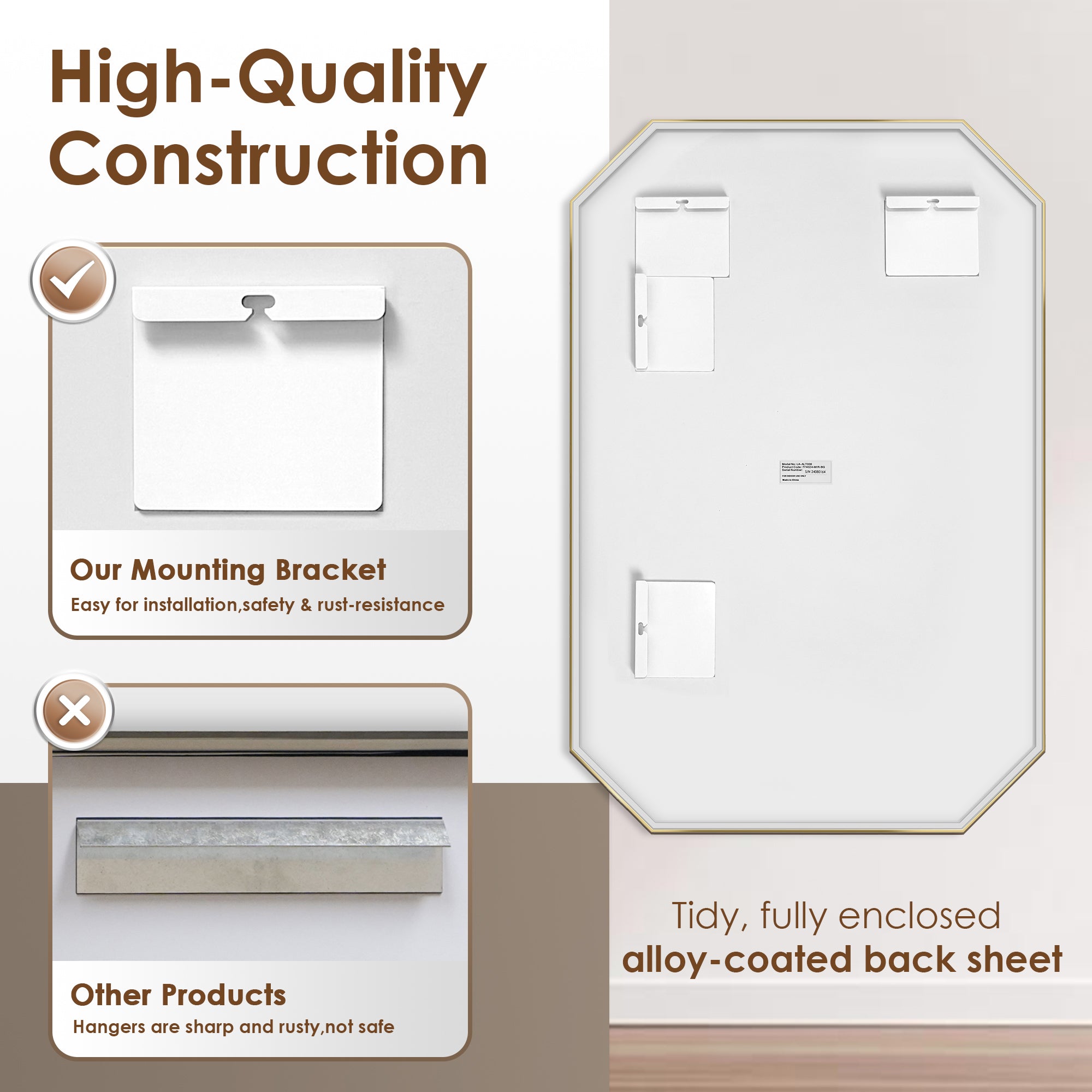 Allure Octagon Aluminum Framed in Modern Bathroom Wall Mirror