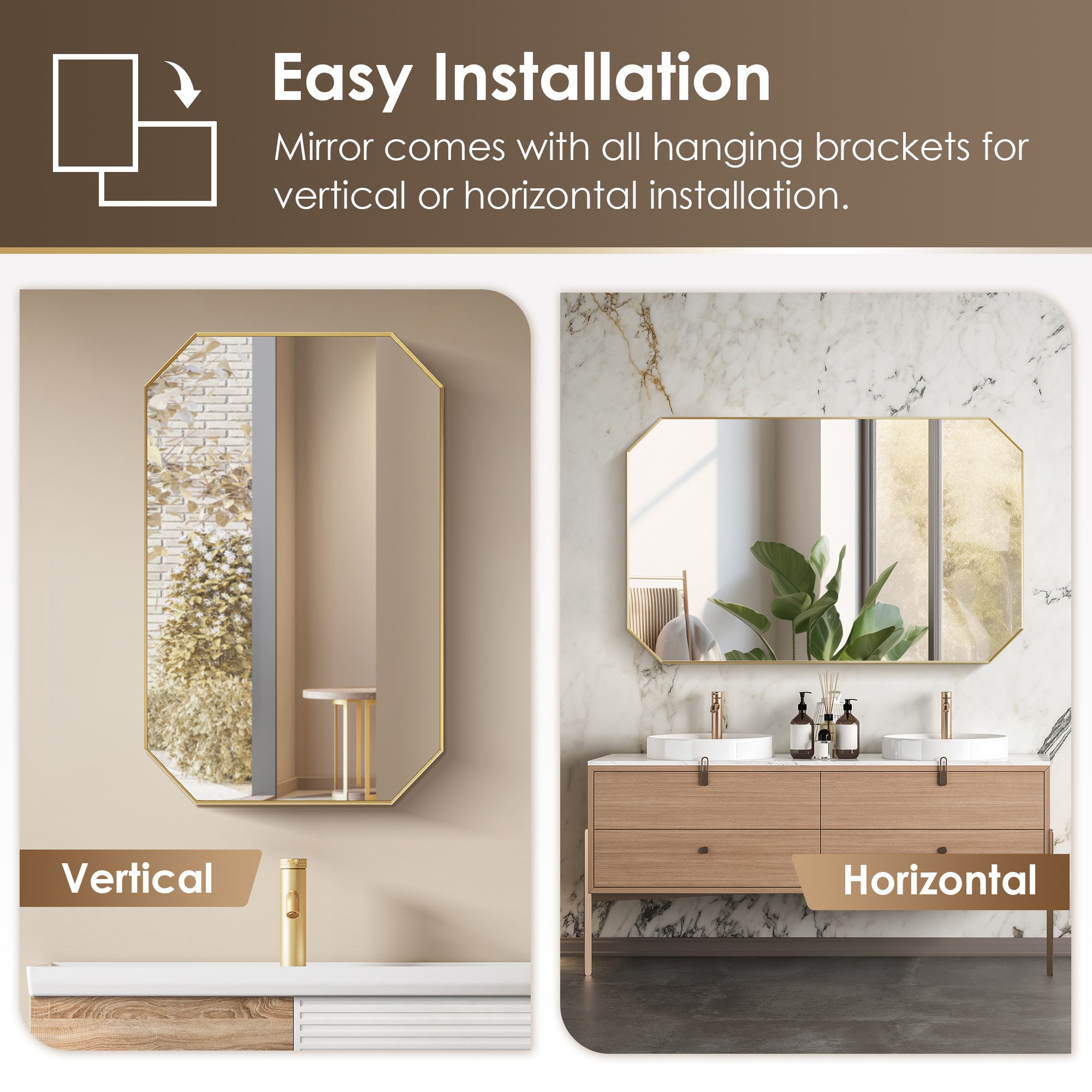 Allure Octagon Aluminum Framed in Modern Bathroom Wall Mirror