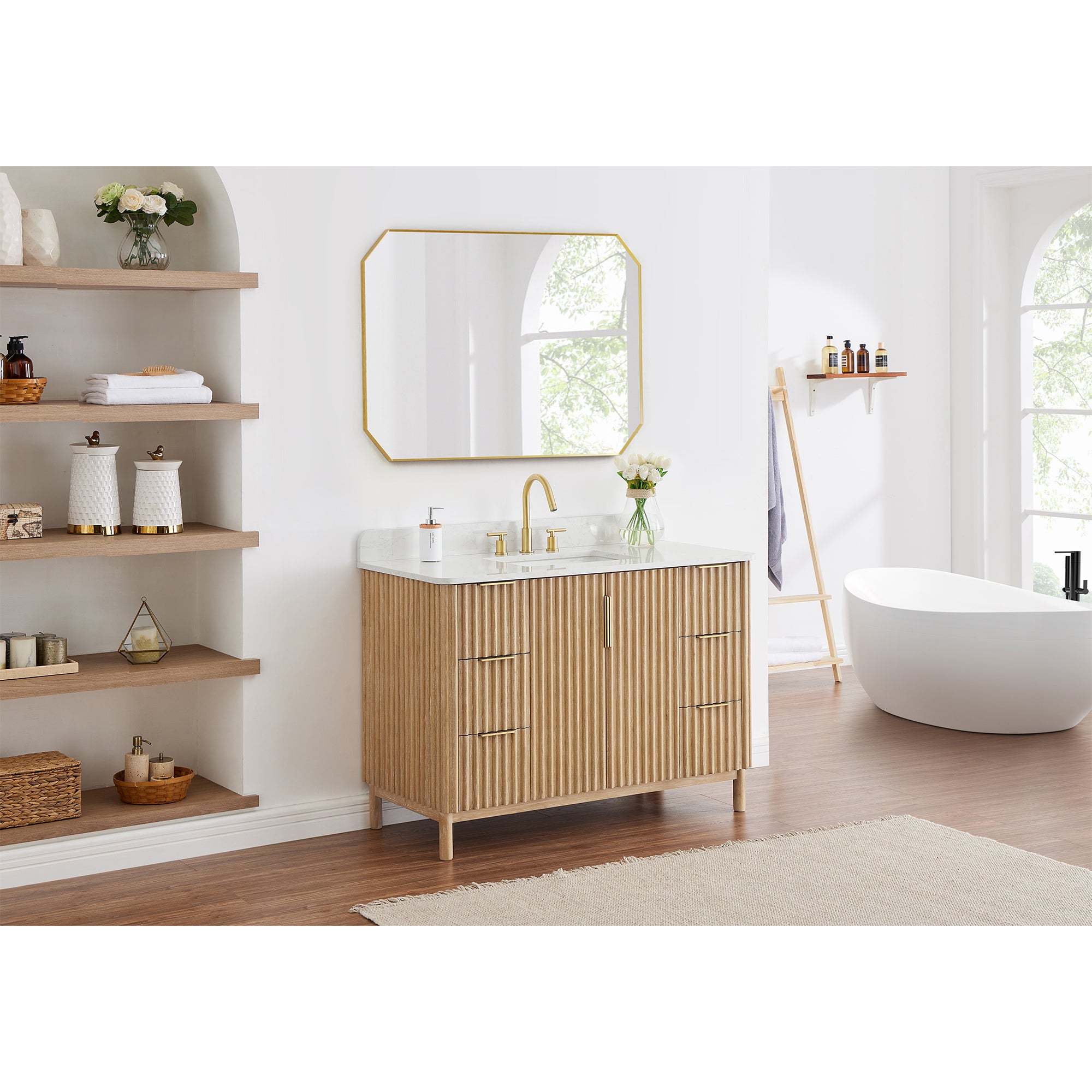 Allure Octagon Aluminum Framed in Modern Bathroom Wall Mirror