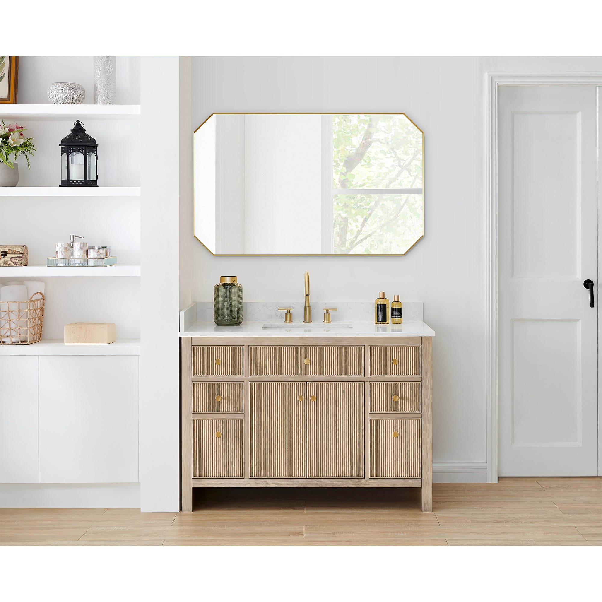 Allure Octagon Aluminum Framed in Modern Bathroom Wall Mirror