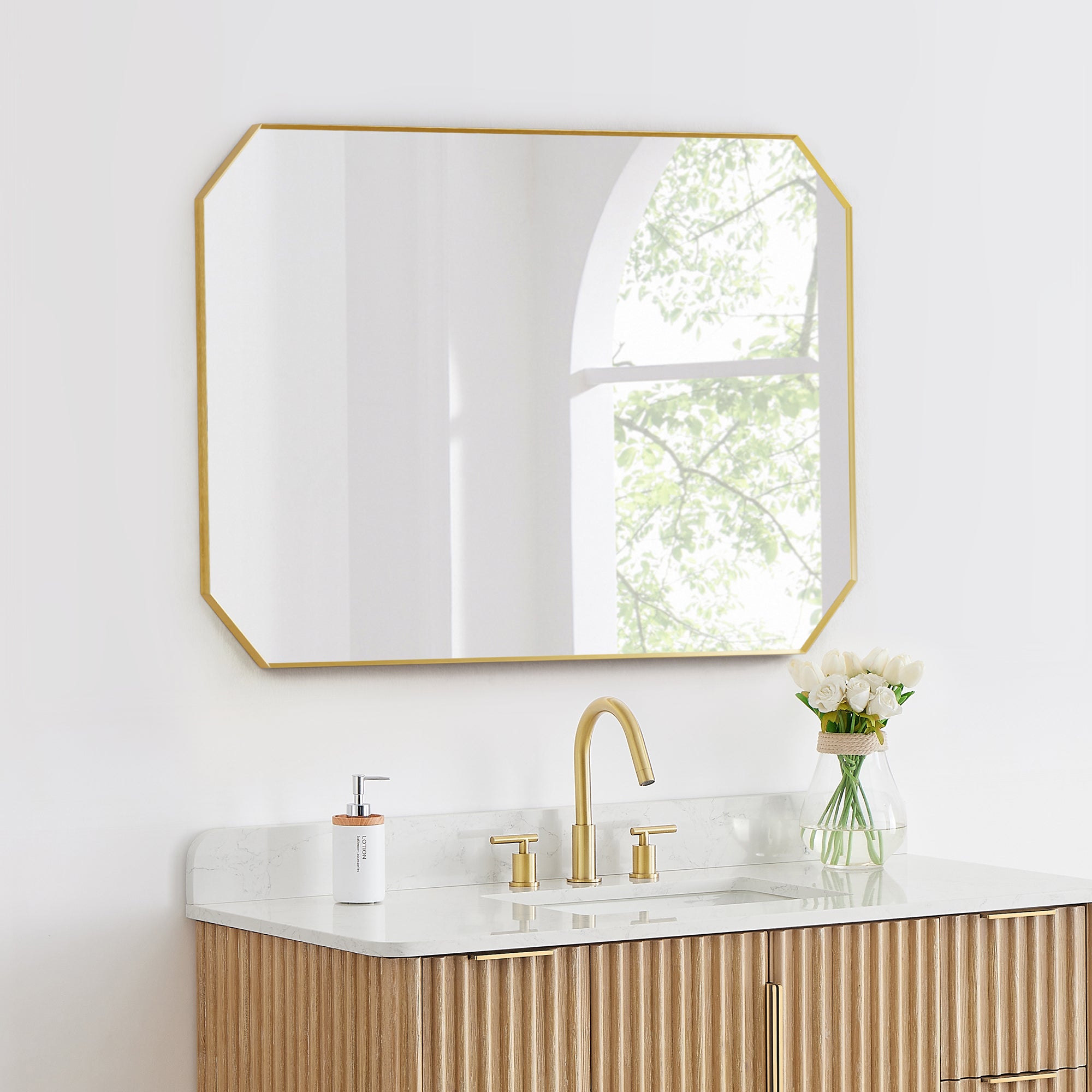 Allure Octagon Aluminum Framed in Modern Bathroom Wall Mirror