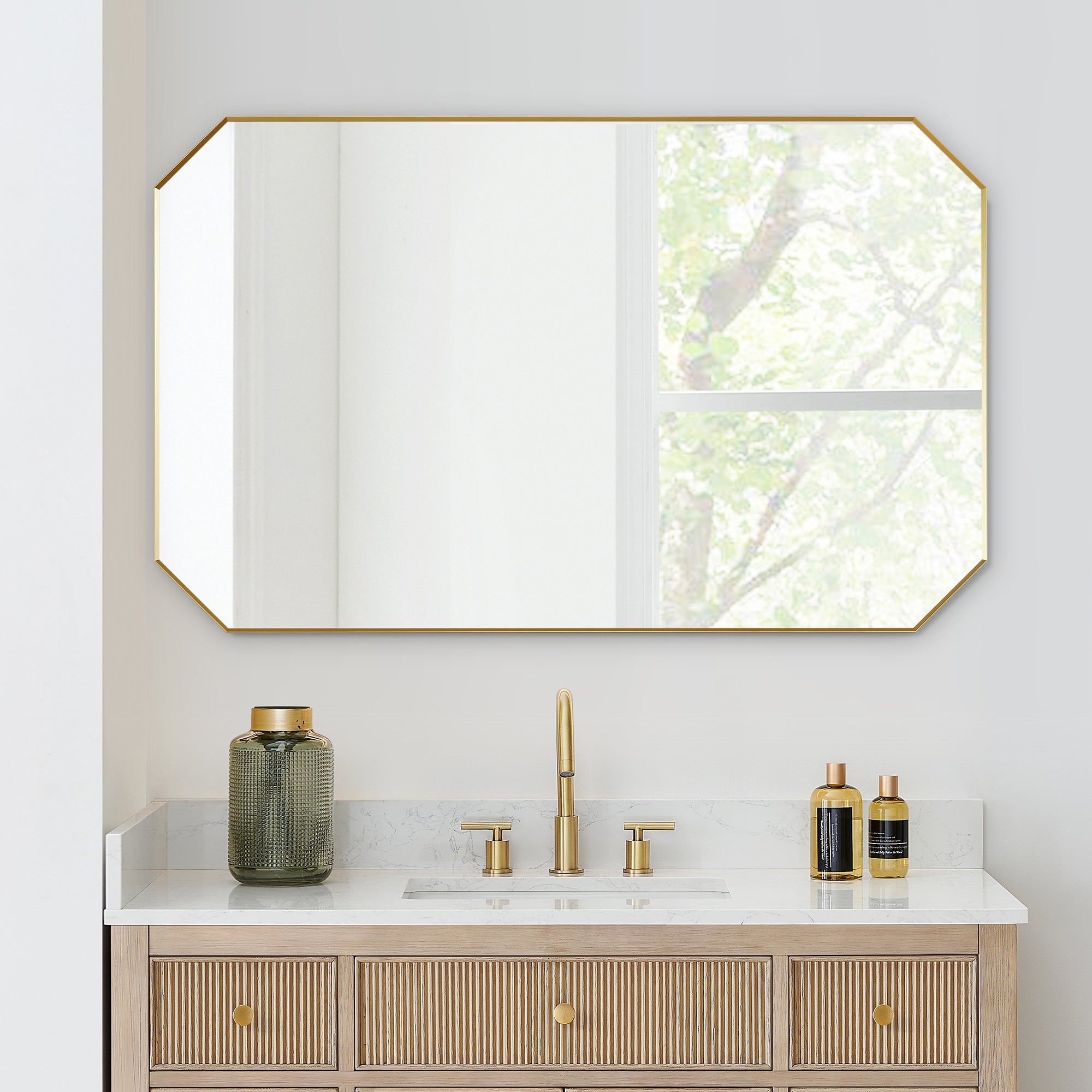Allure Octagon Aluminum Framed in Modern Bathroom Wall Mirror