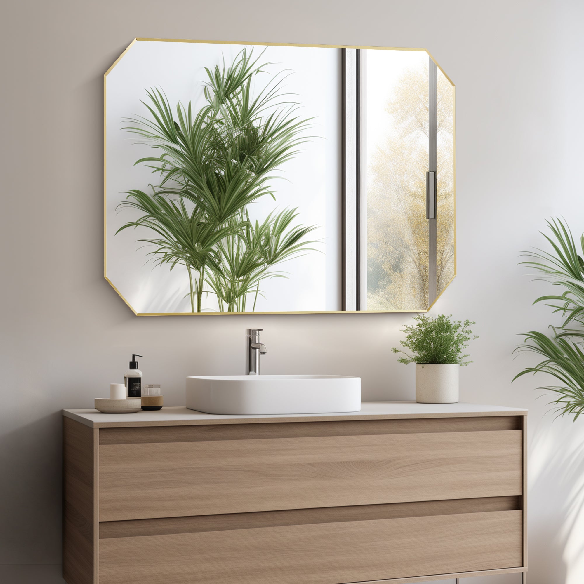 Allure Octagon Aluminum Framed in Modern Bathroom Wall Mirror