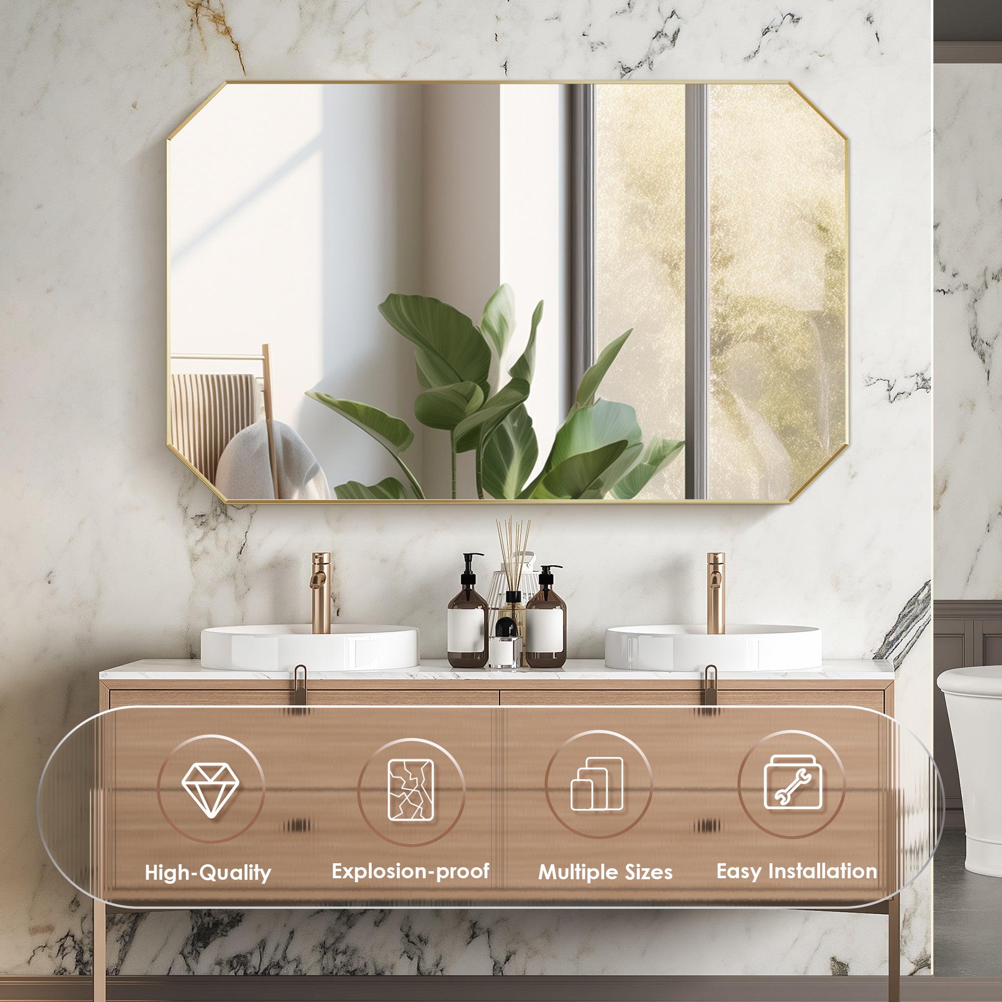 Allure Octagon Aluminum Framed in Modern Bathroom Wall Mirror
