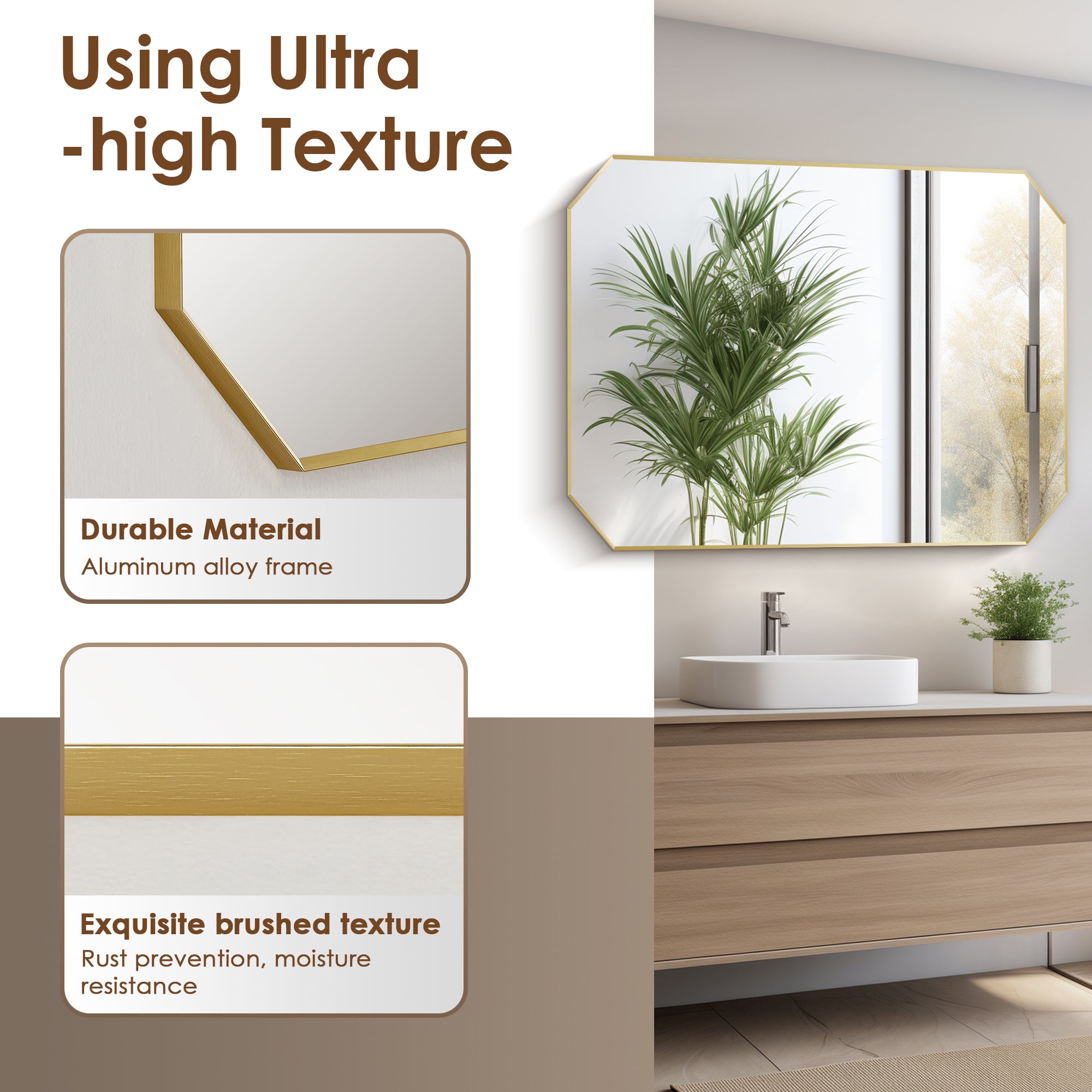 Allure Octagon Aluminum Framed in Modern Bathroom Wall Mirror