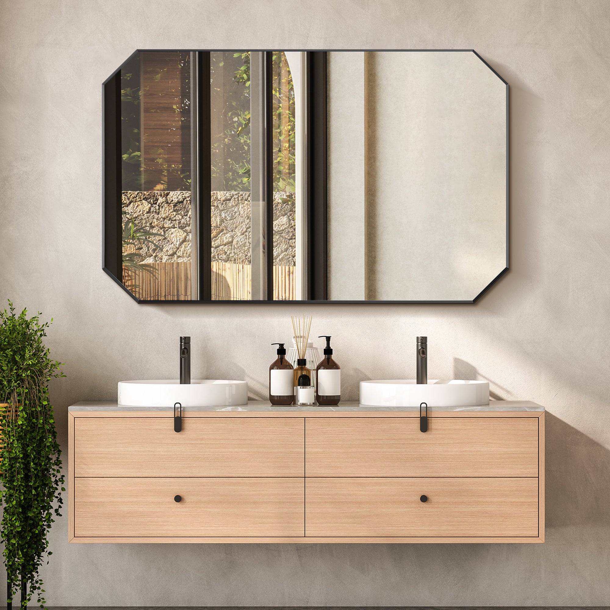 Allure Octagon Aluminum Framed in Modern Bathroom Wall Mirror