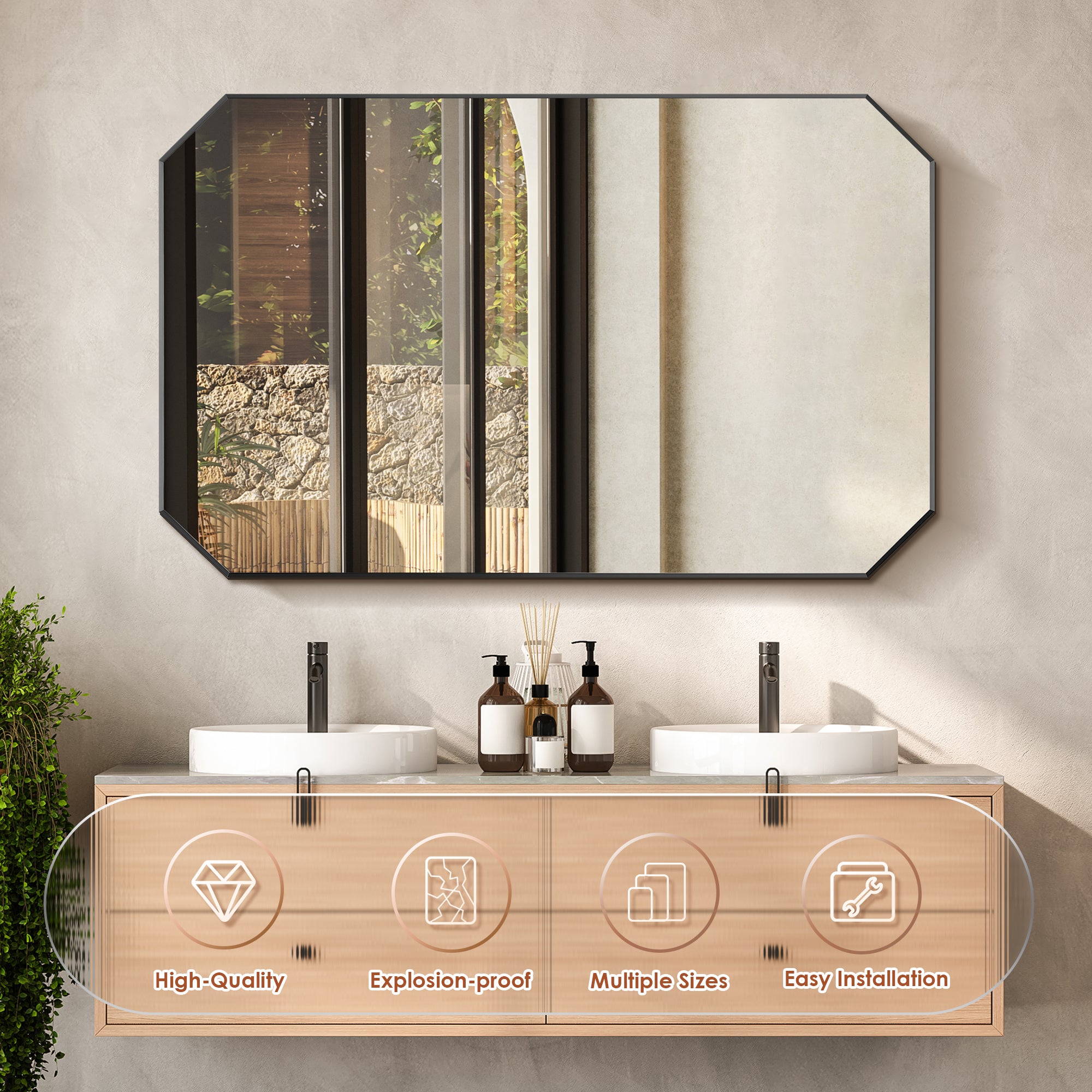 Allure Octagon Aluminum Framed in Modern Bathroom Wall Mirror