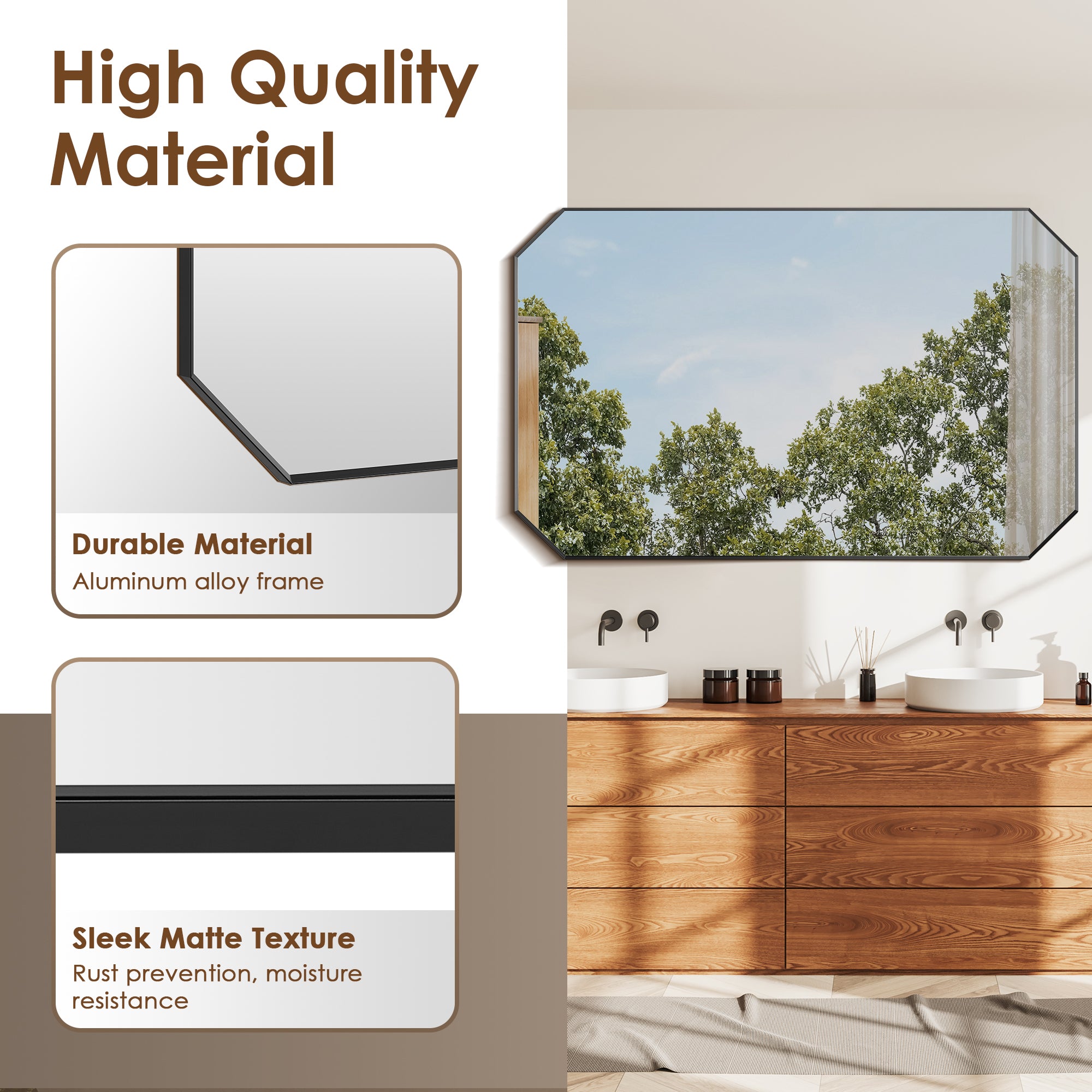 Allure Octagon Aluminum Framed in Modern Bathroom Wall Mirror