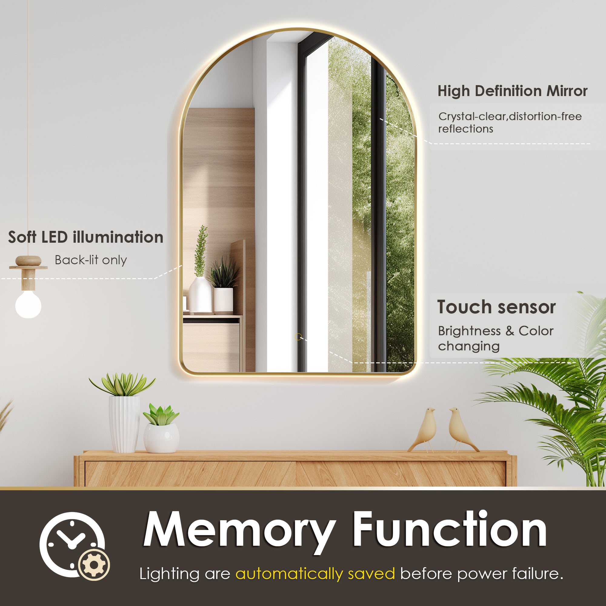 Starlit 24x36" Classic Domed Bathroom/Vanity Aluminum LED Wall Mirror