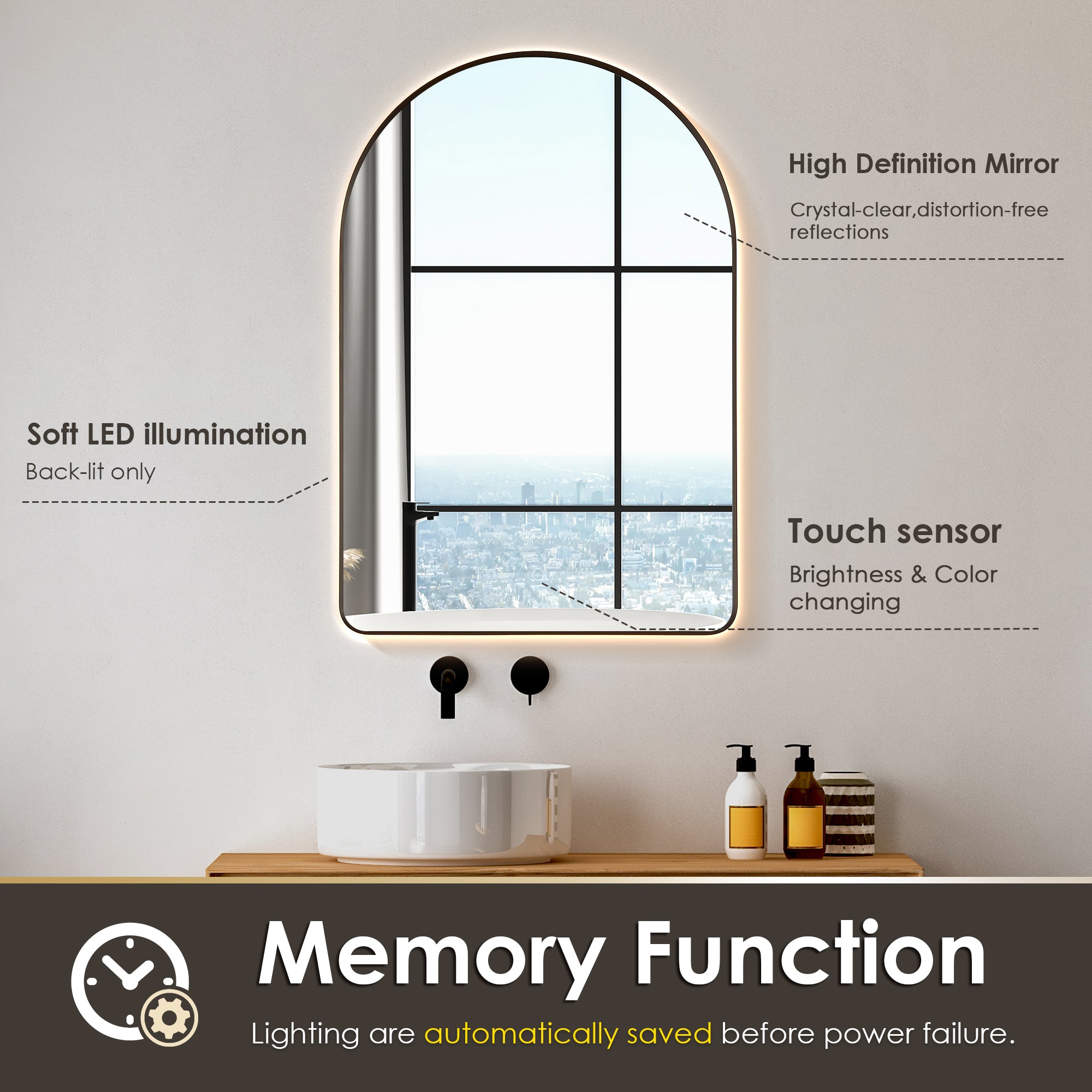 Starlit 24x36" Classic Domed Bathroom/Vanity Aluminum LED Wall Mirror
