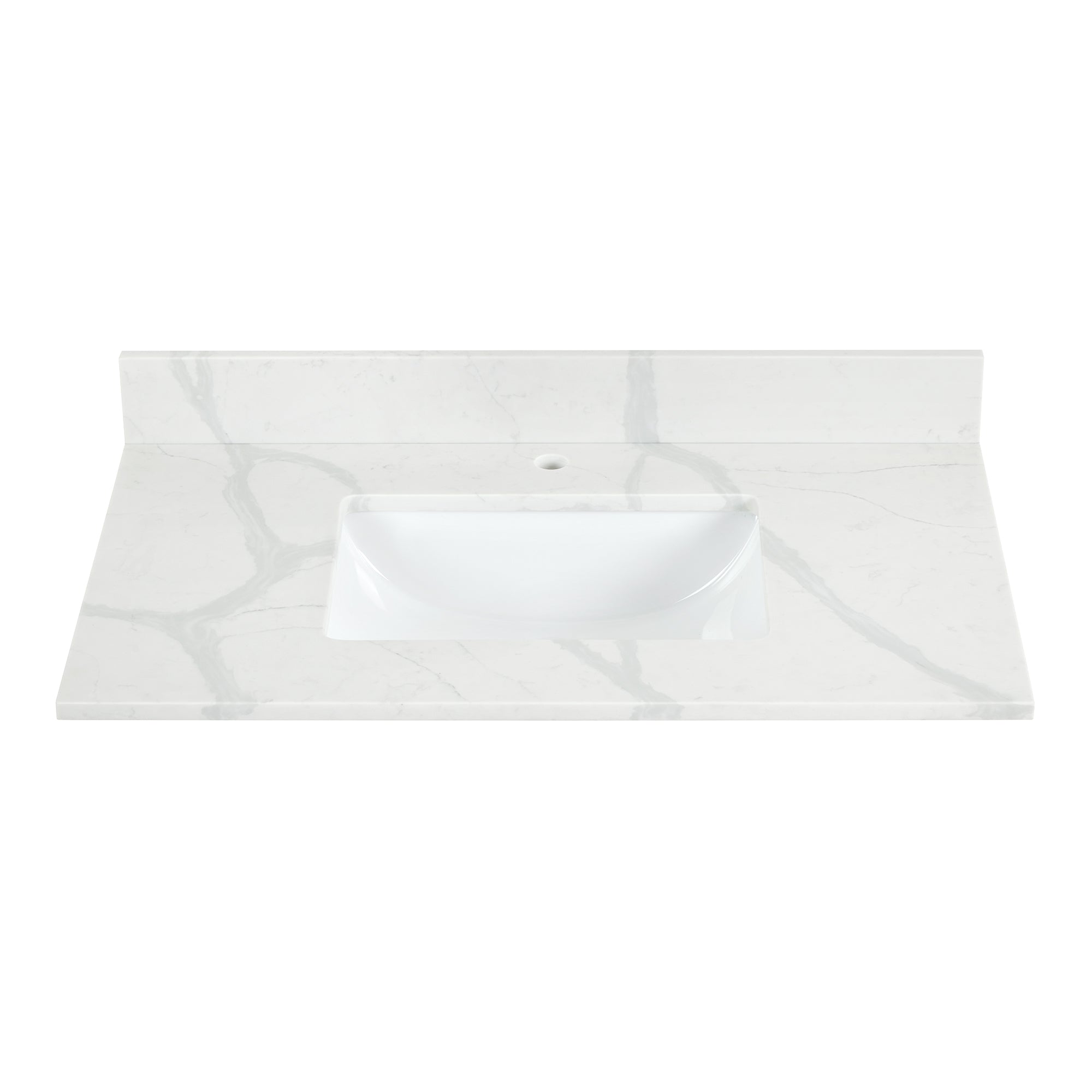 Arbios in Quartz Vanity Top in Calacatta White with White Sink