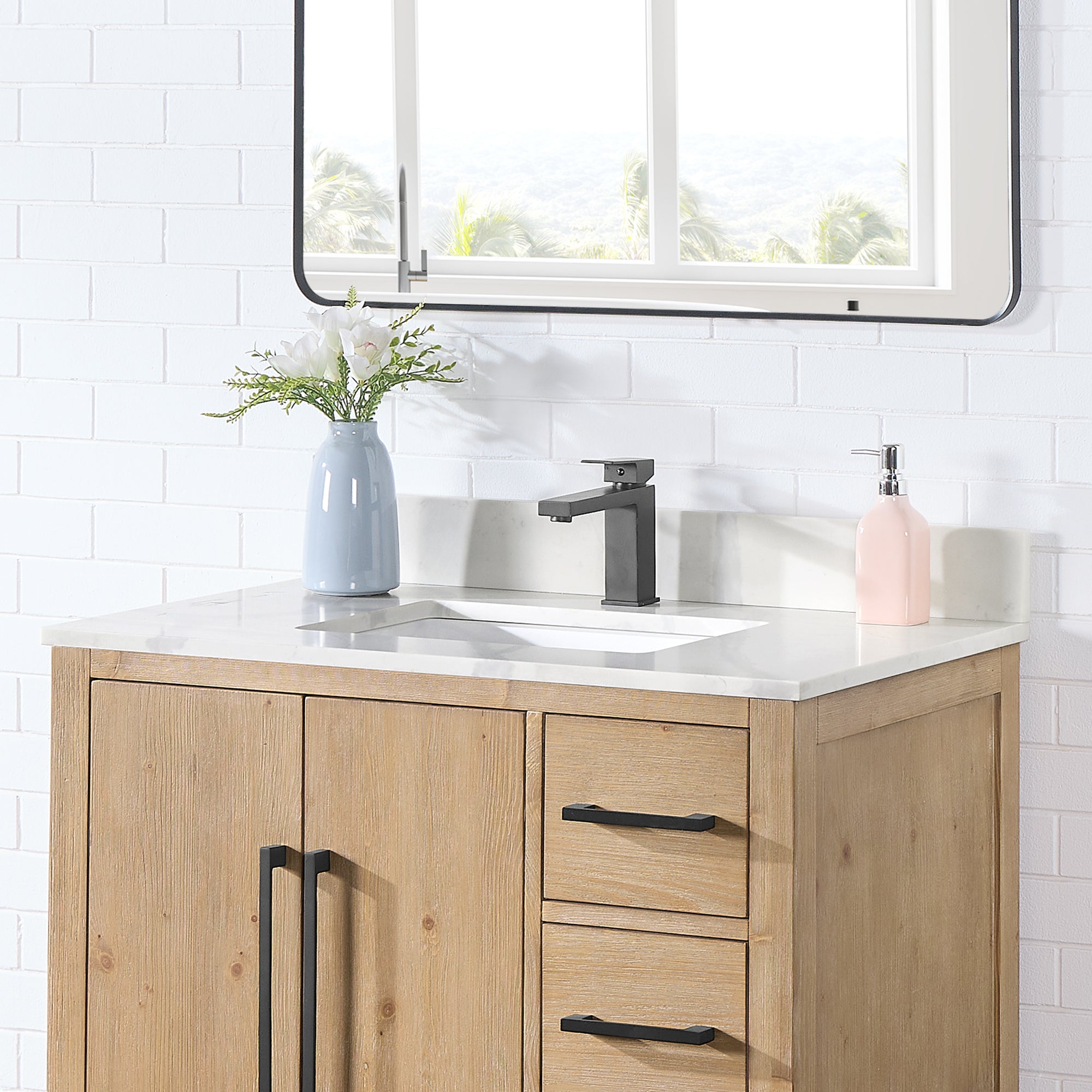 Arbios in Quartz Vanity Top in Calacatta White with White Sink