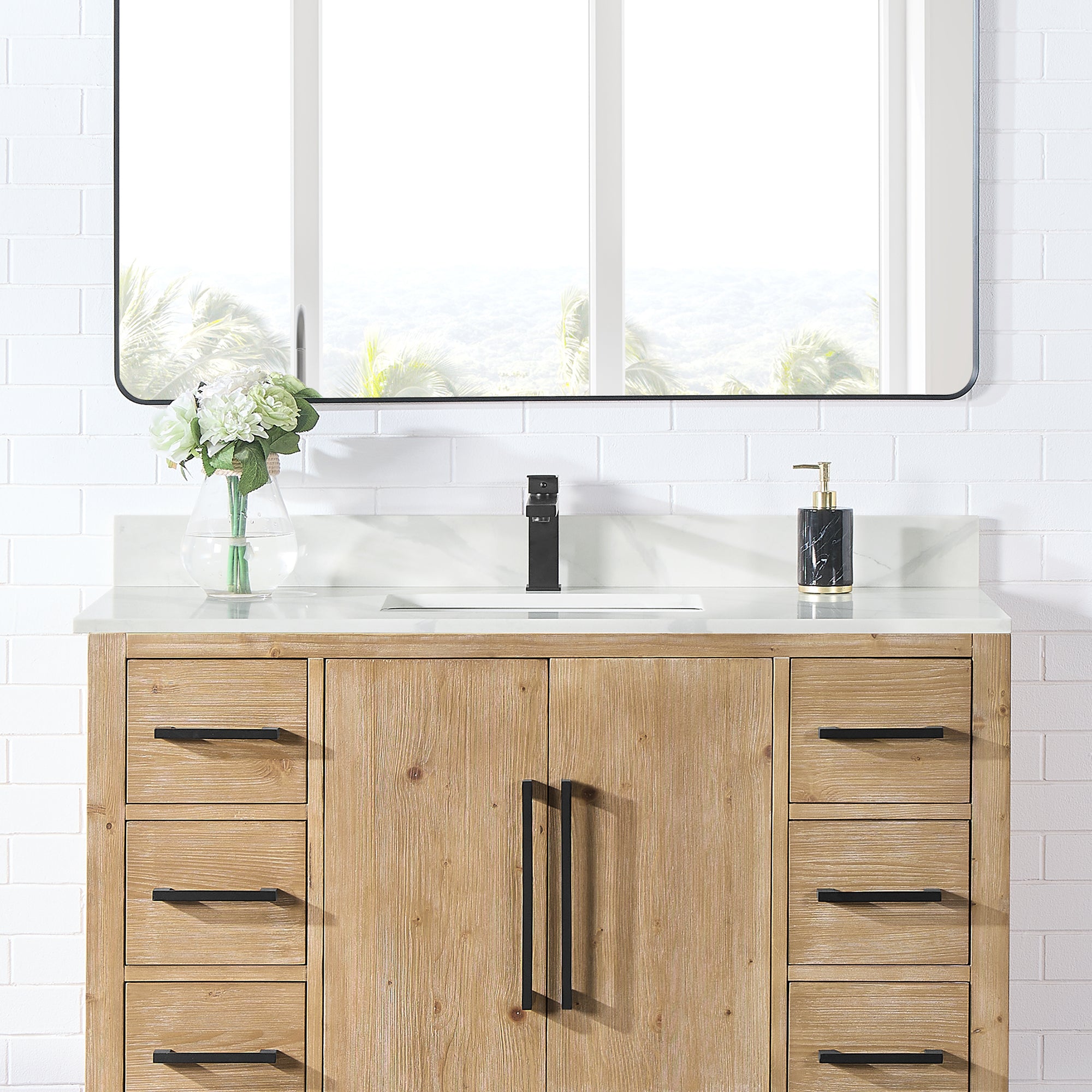Arbios in Quartz Vanity Top in Calacatta White with White Sink