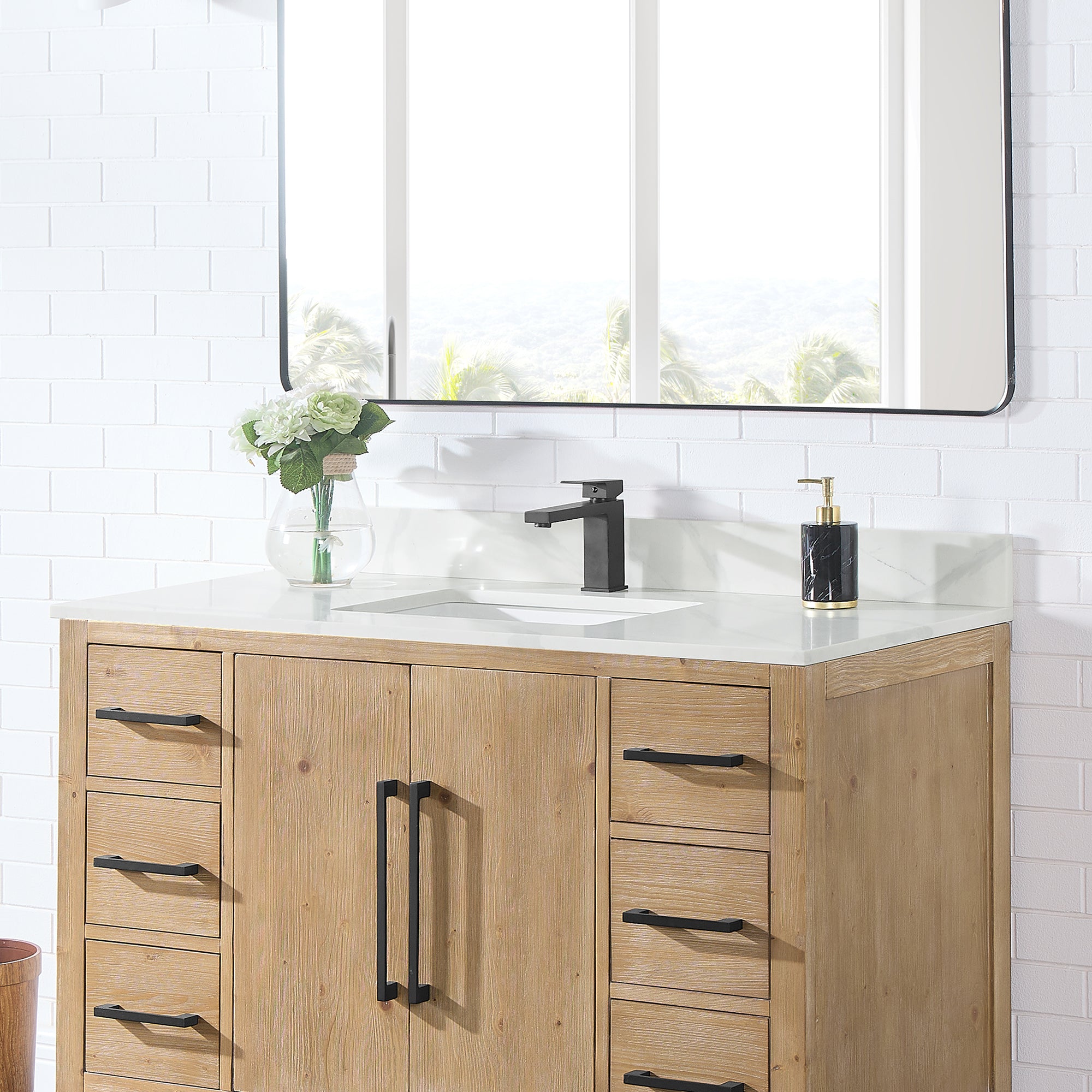 Arbios in Quartz Vanity Top in Calacatta White with White Sink
