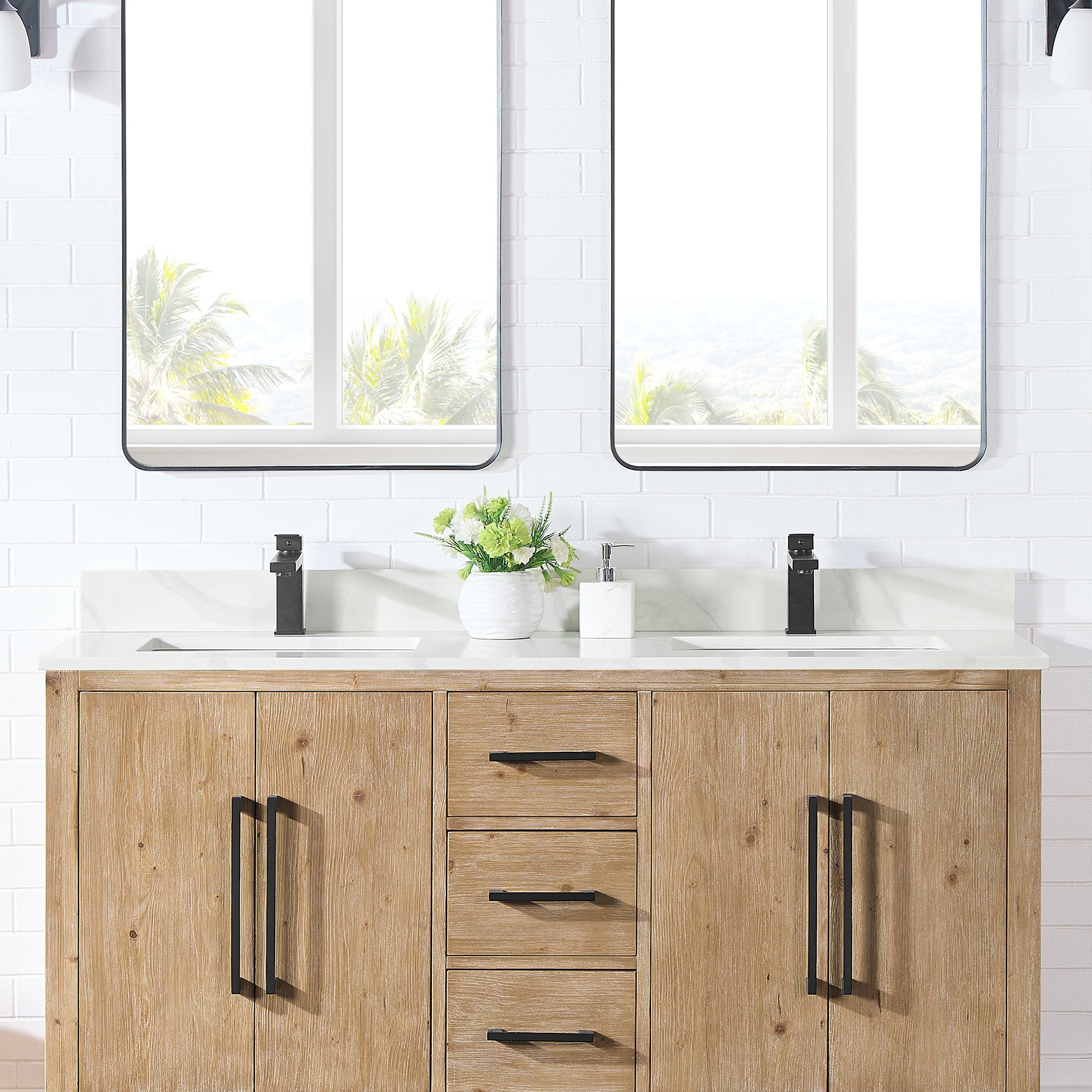 Arbios in Quartz Vanity Top in Calacatta White with White Sink