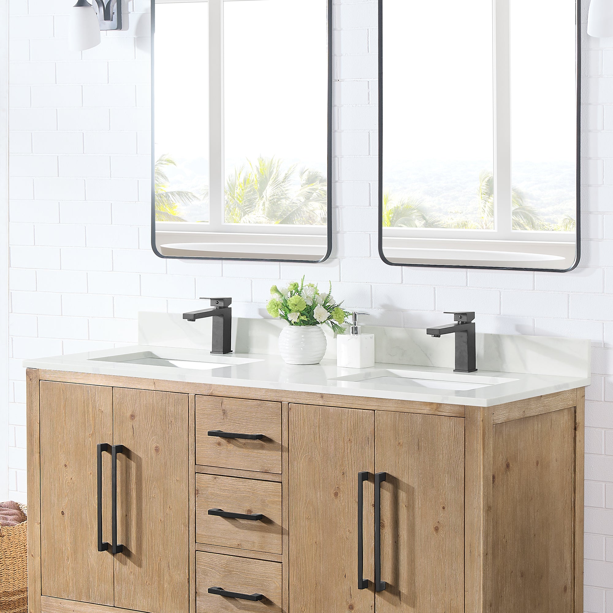 Arbios in Quartz Vanity Top in Calacatta White with White Sink