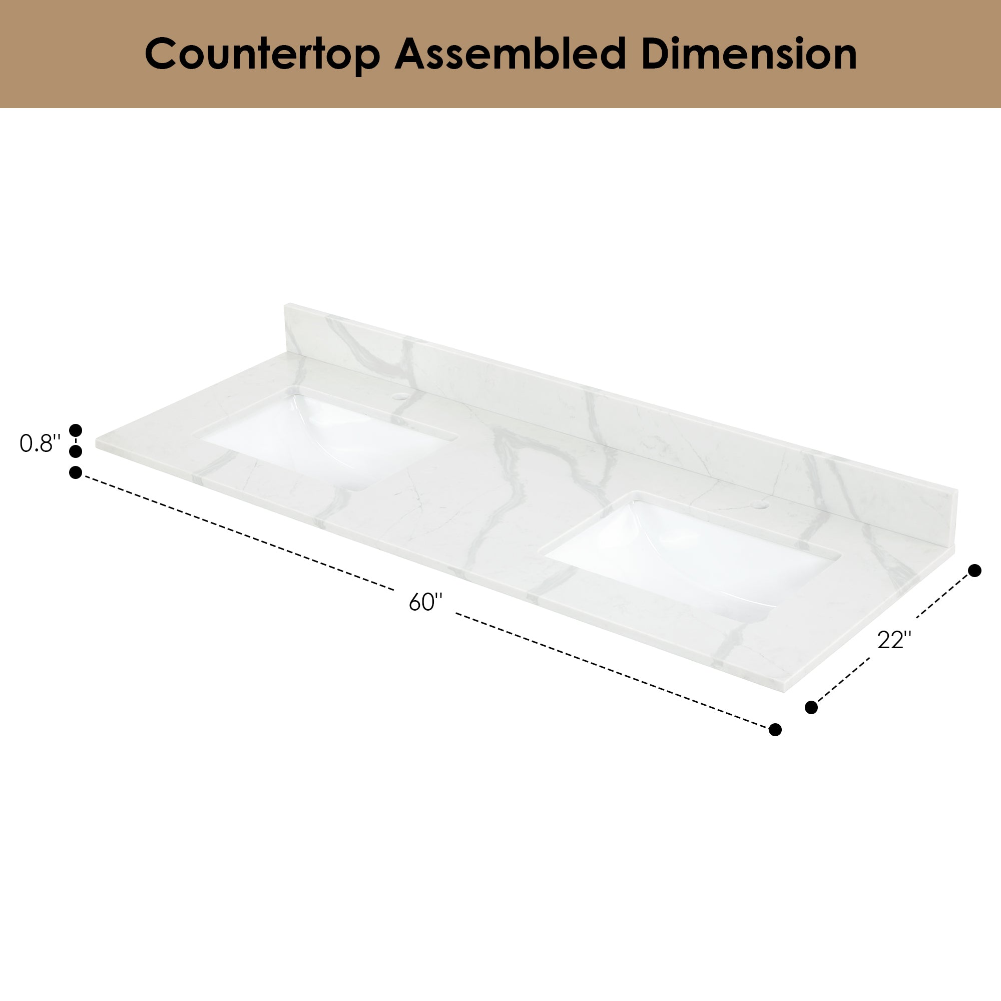 Arbios in Quartz Vanity Top in Calacatta White with White Sink