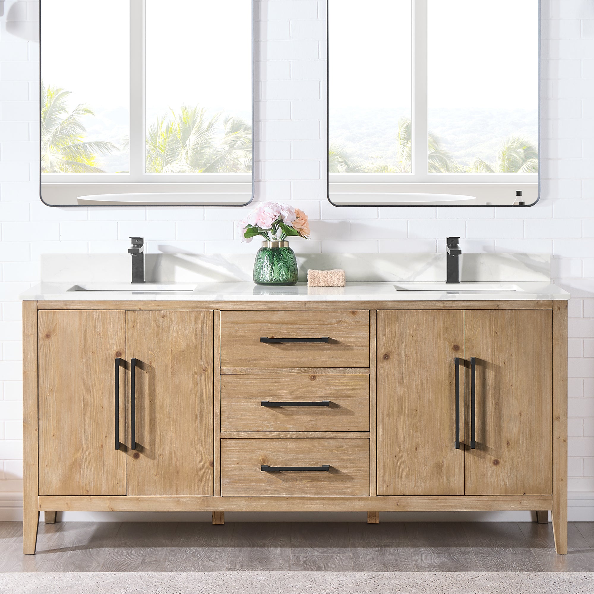 Arbios in Quartz Vanity Top in Calacatta White with White Sink