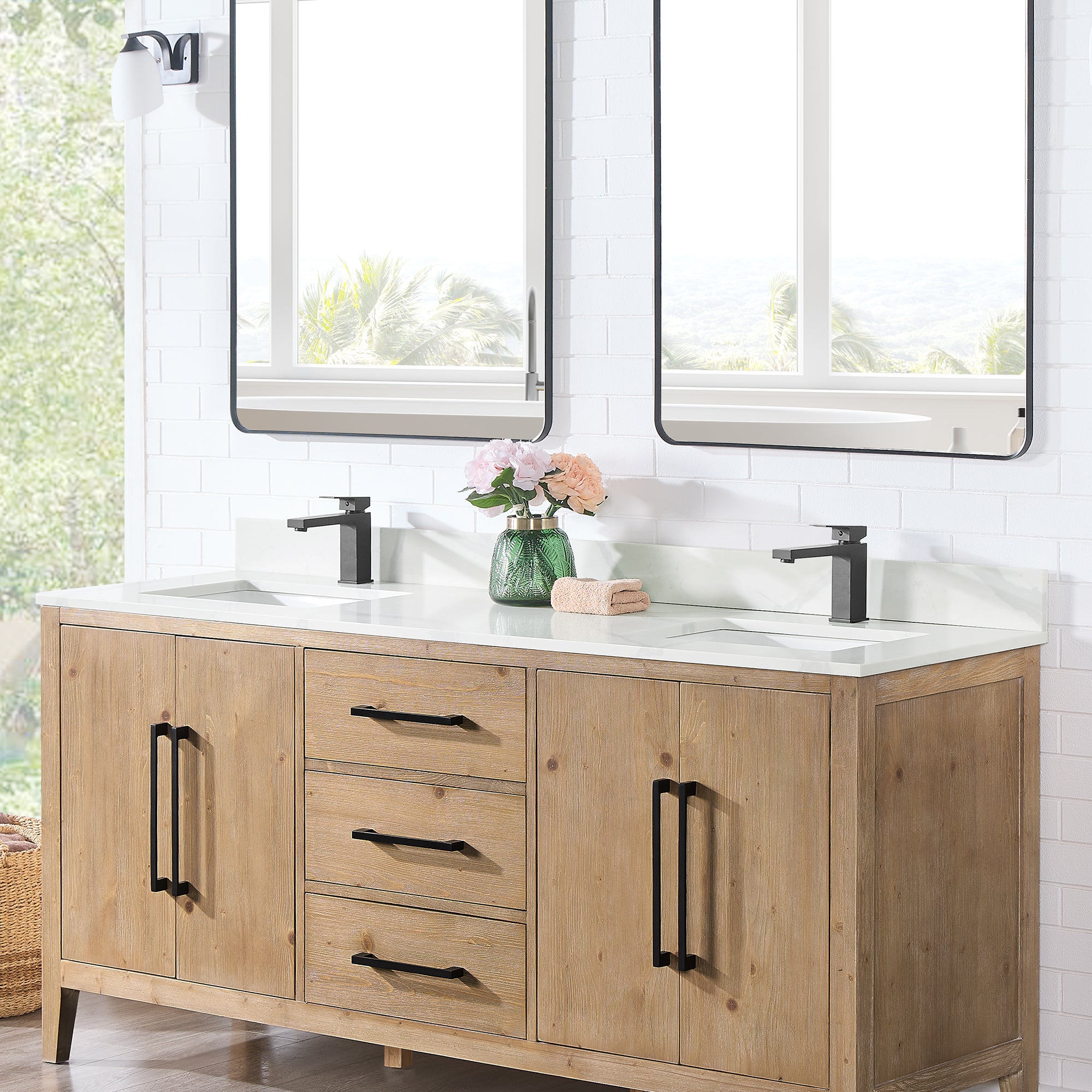 Arbios in Quartz Vanity Top in Calacatta White with White Sink