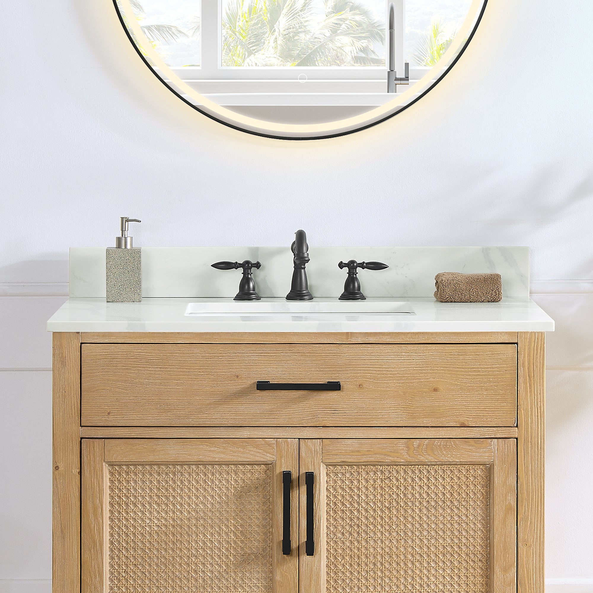 Arbios in Quartz Vanity Top in Calacatta White with White Sink