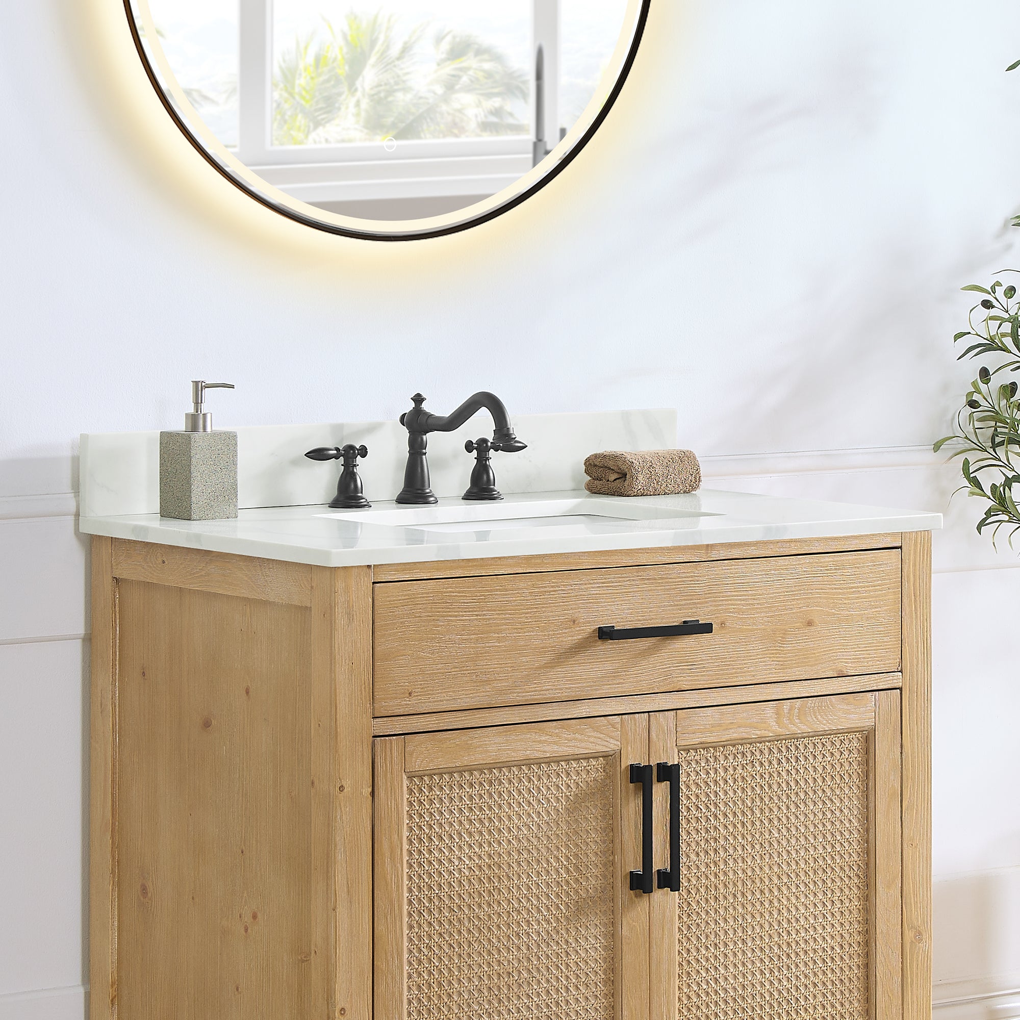 Arbios in Quartz Vanity Top in Calacatta White with White Sink