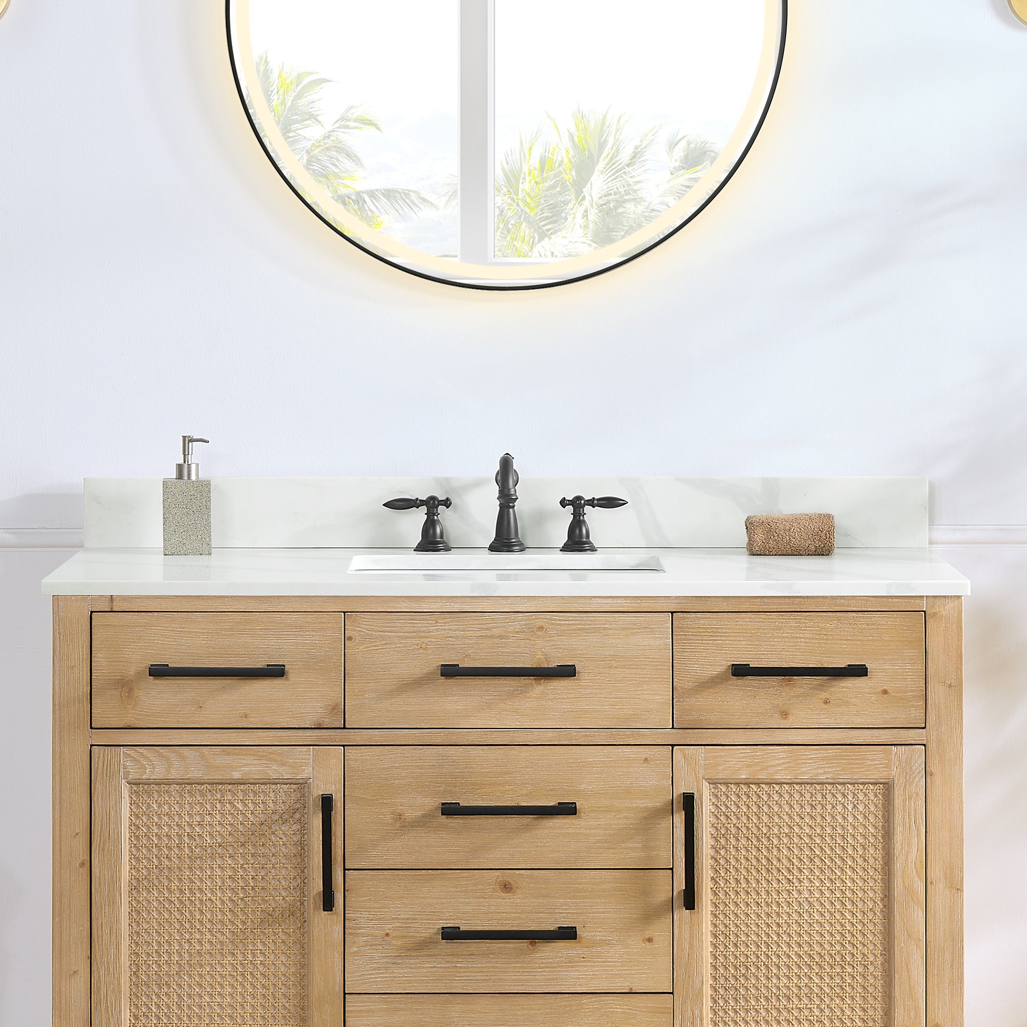 Arbios in Quartz Vanity Top in Calacatta White with White Sink
