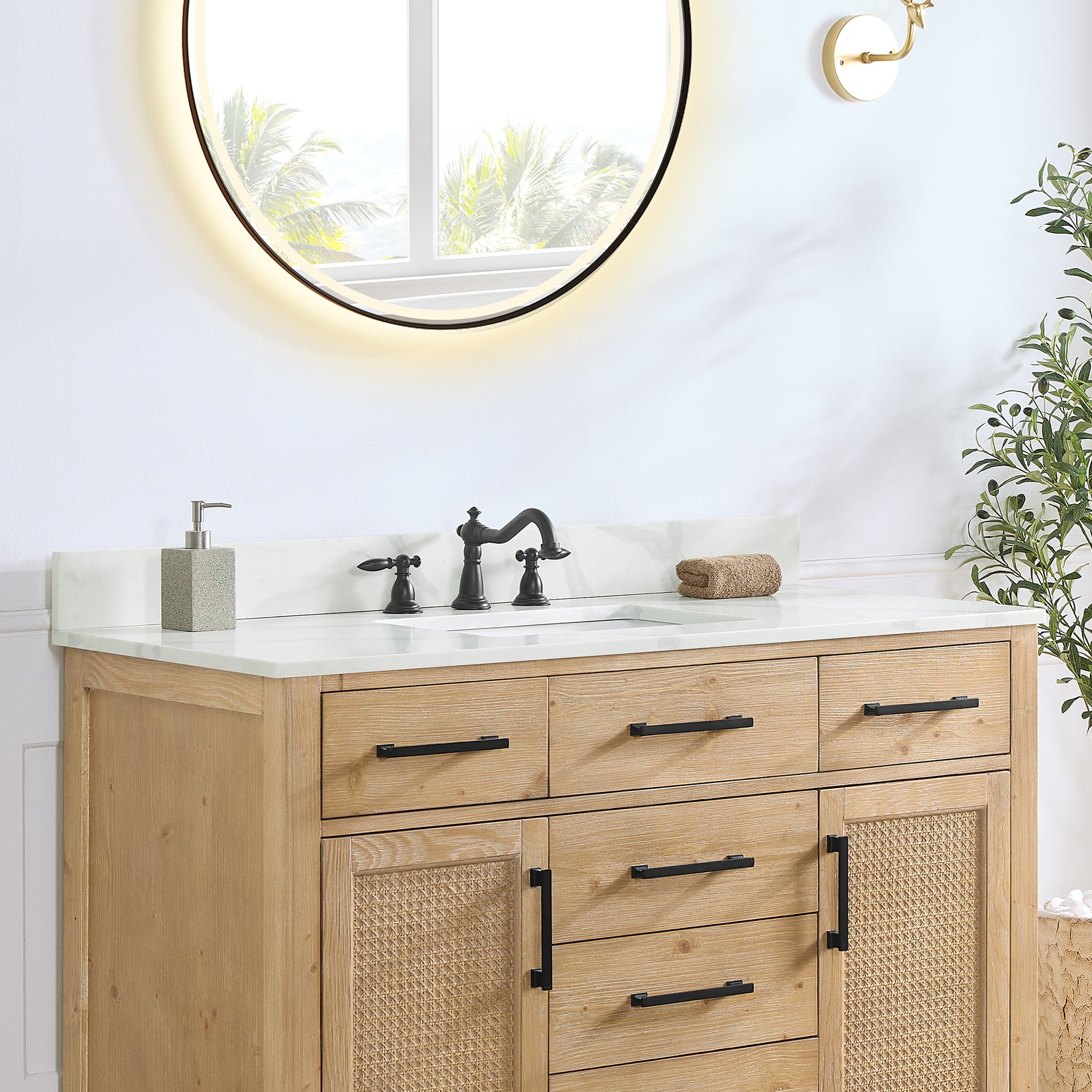 Arbios in Quartz Vanity Top in Calacatta White with White Sink